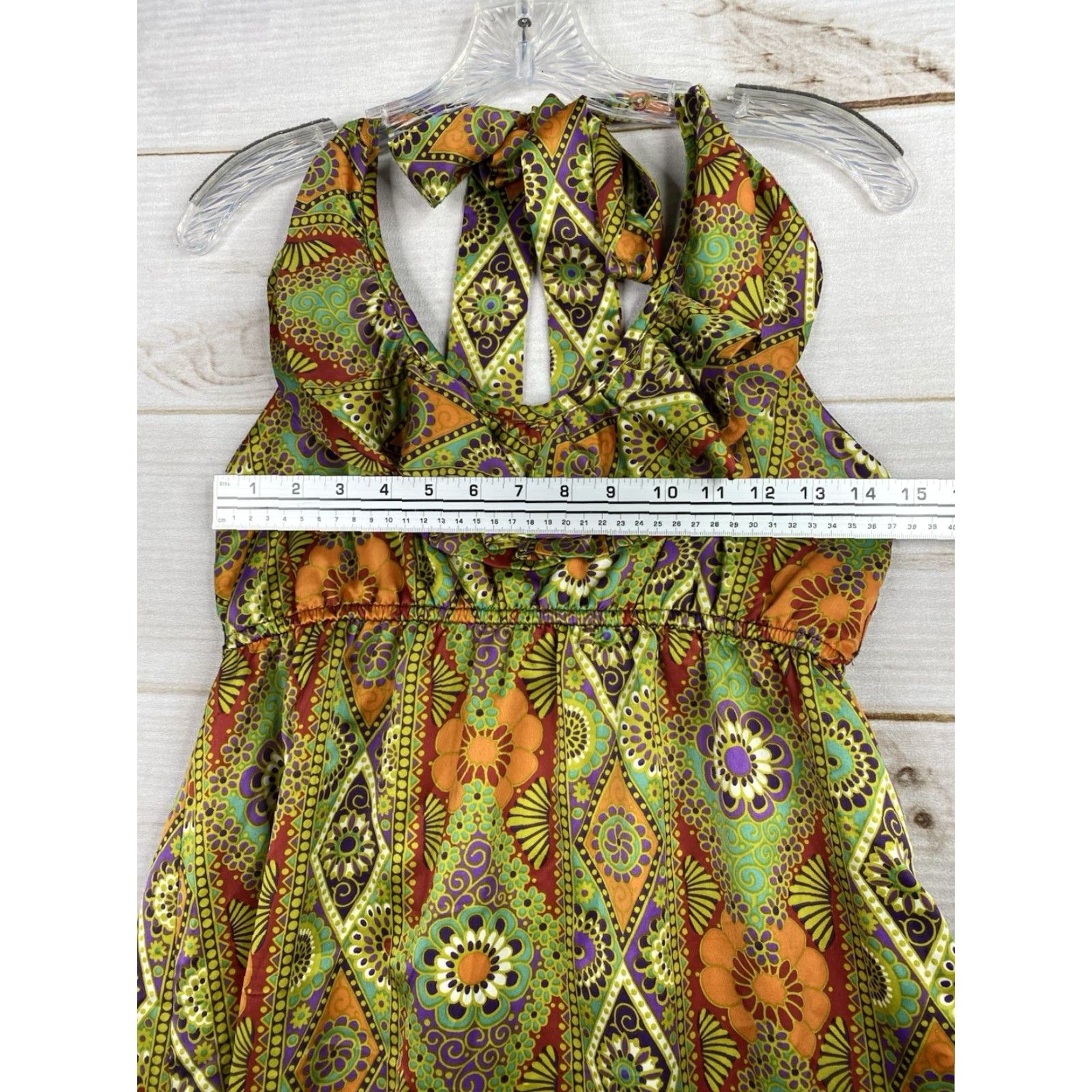 Vintage VINTAGE Judith March Halter Dress Sz L Green 50’s RETRO Style Sun Dress Ruffled Neck Size L / US 10 / IT 46 - 5 Thumbnail