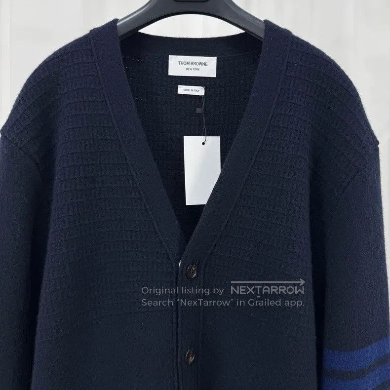 Thom Browne Thom Browne Black and Blue Striped Wool Knit Cardigan Size US XXL / EU 58 / 5 - 3 Thumbnail