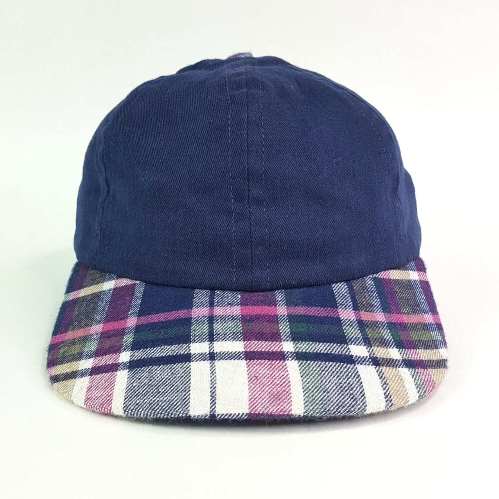 Vintage VINTAGE Navy Plaid USA Blank Adjustable Strap Dad Hat Baseball Cap Retro Mens Blue Town Talk Hat Size ONE SIZE - 2 Thumbnail