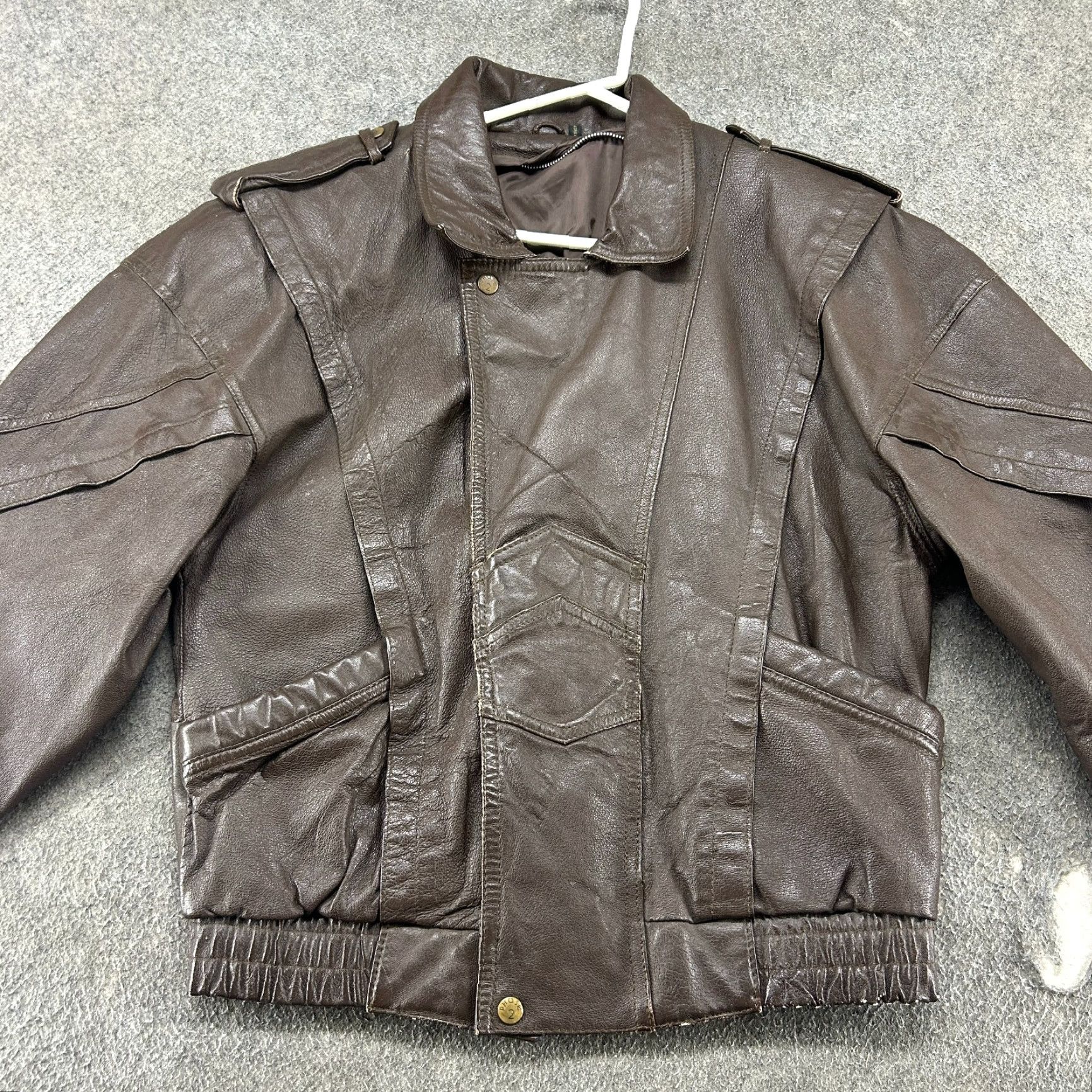 Vintage VINTAGE Leather Jacket Men 36 Bomber Jacket 90s Brown Full Zip Stand-Up Collar Real Leather Mad Max Style Size US XXS / EU 40 - 3 Thumbnail