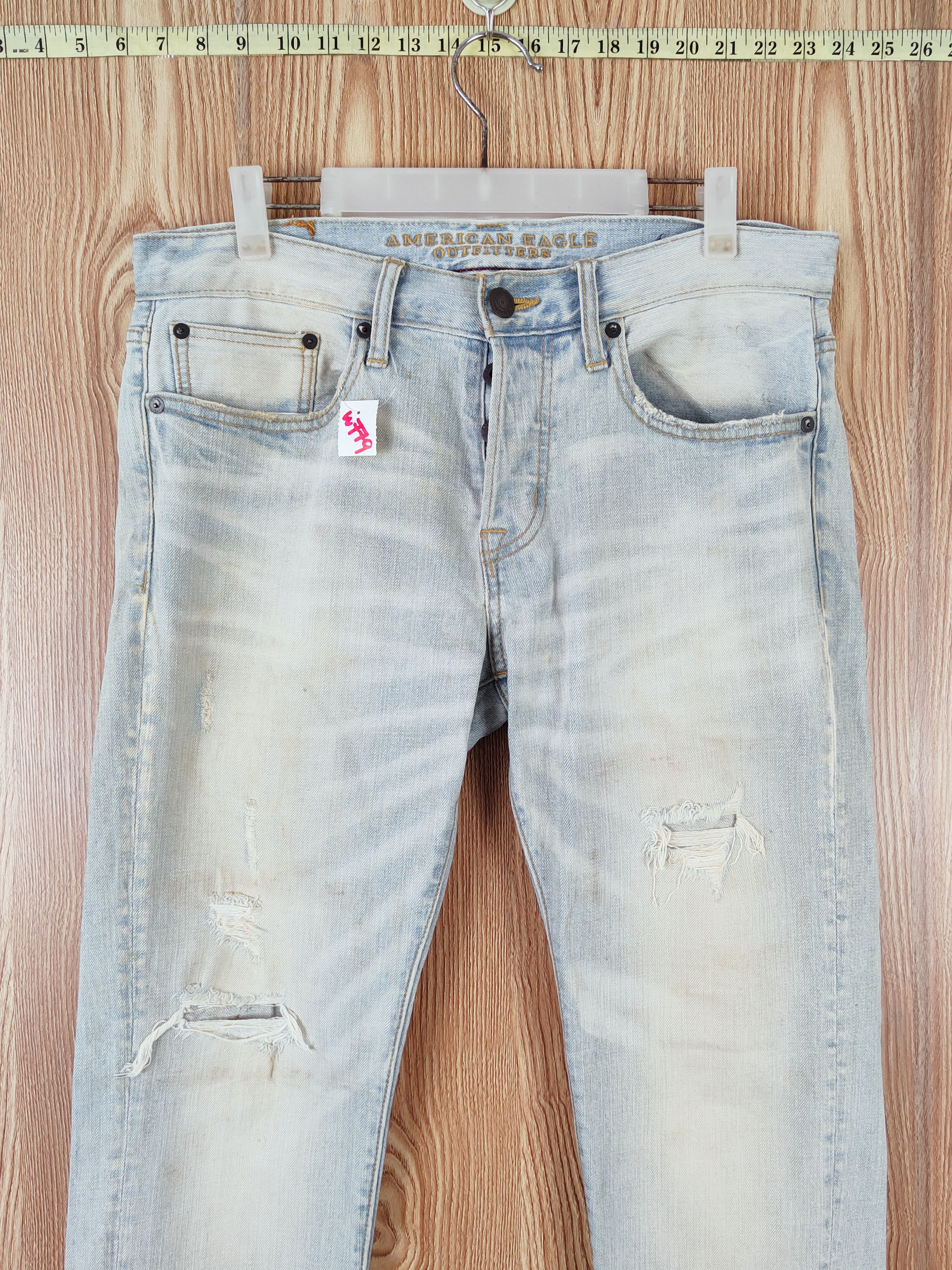 American Eagle Outfitters Vintage Blue Faded Distressed Ripped Jeans #W779 Size US 35 - 2 Thumbnail