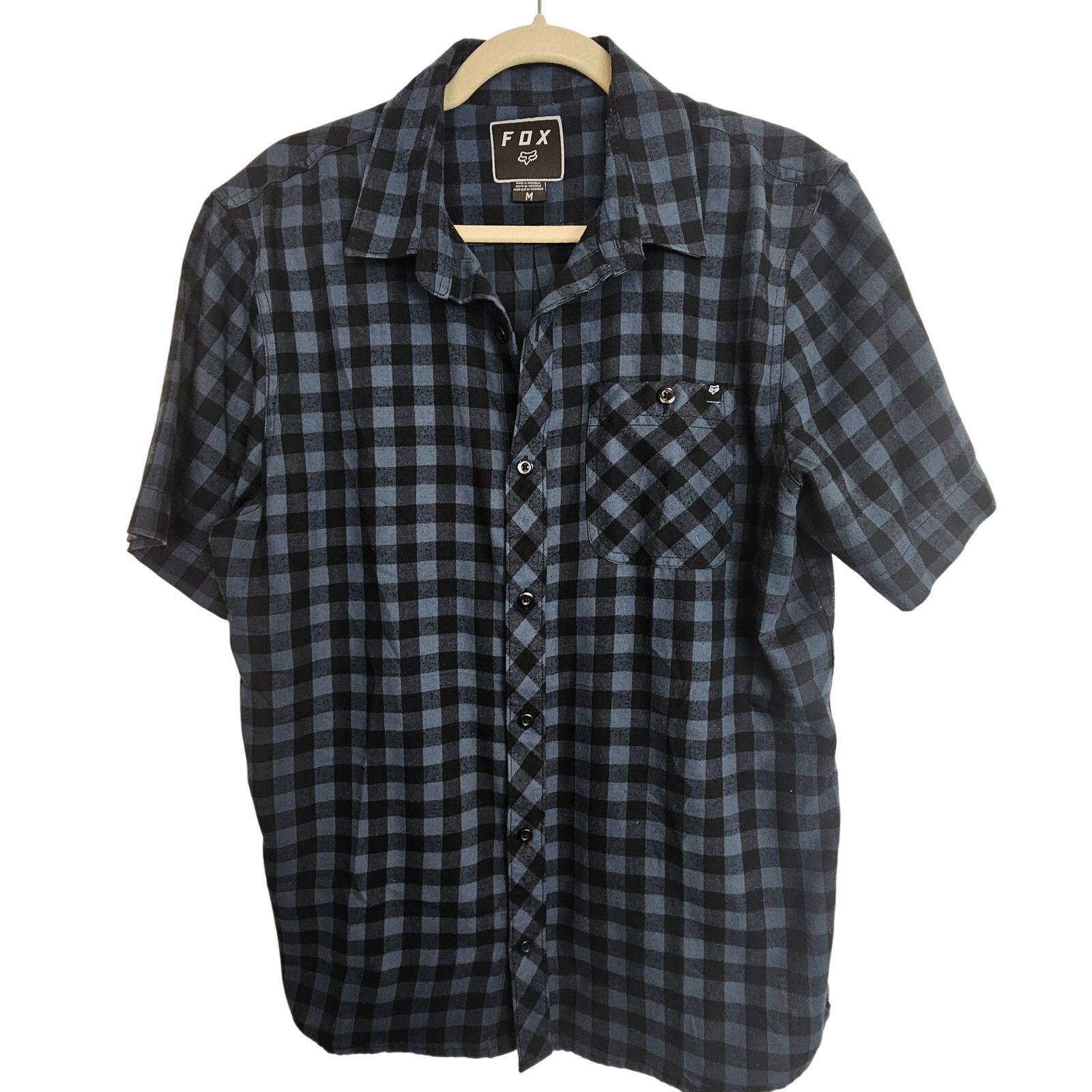 Fox Racing Fox Shirt Blue Black Checker Short Sleeve Shirt Button Men M Size US M / EU 48-50 / 2 - 1 Thumbnail