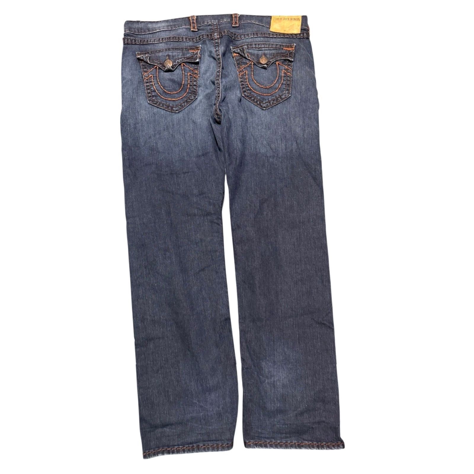 True Religion VINTAGE True Religion Ricky Jeans Mens 44x32 Blue Straight Baggy Thick Stitch Distressed 5-Pocket Zipper Pocket USA Slim? Size US 44 / EU 60 - 5 Thumbnail
