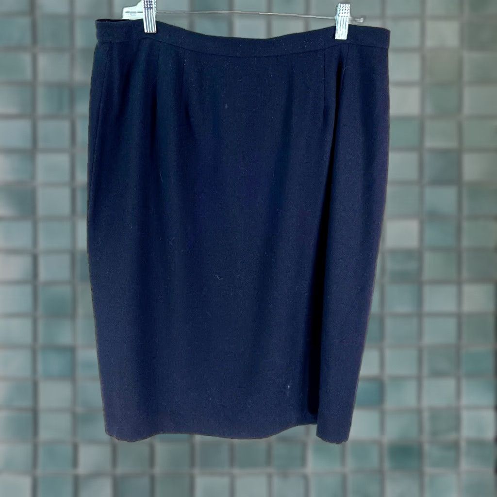 Vintage VTG M.I. Phyllis Pleated Front Back Slit Straight Pencil Skirt Size 16 Blue Size 38" / US 16 / IT 52 - 1 Thumbnail
