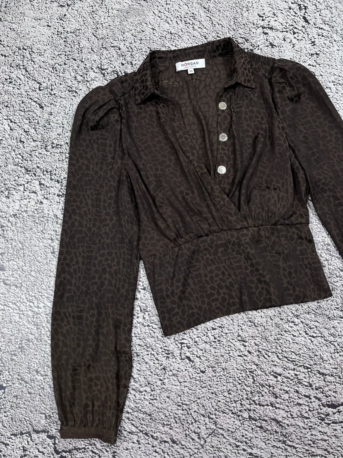 Morgan De Toi Vintage Morgan Y2K Leopard Jacquard Cropped Wrap Blouse Size XS / US 0-2 / IT 36-38 - 2 Thumbnail