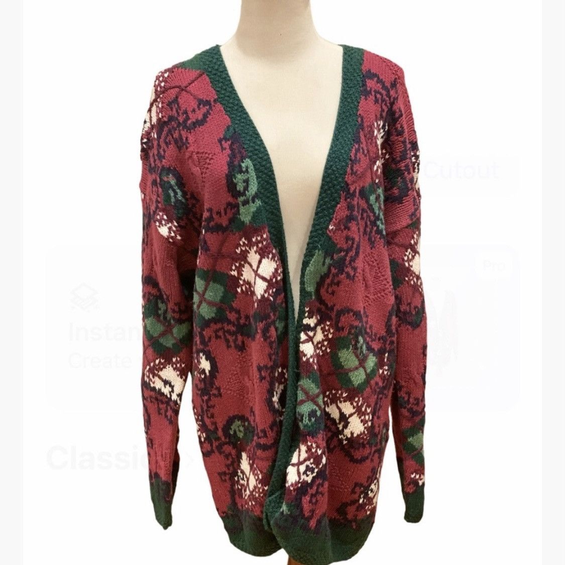 Vintage Vintage Oversized Chunky Cardigan Sweater Argyle Plaid L Red Size L / US 10 / IT 46 - 3 Thumbnail