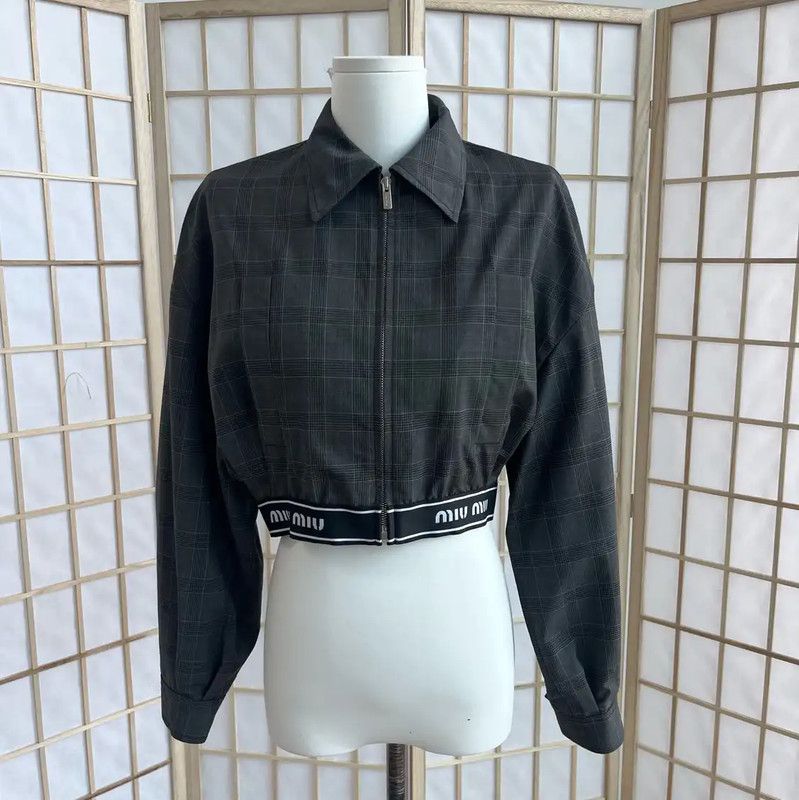 Miu Miu Miu Miu Gray Cotton Cropped Jacket 0089 Size M / US 6-8 / IT 42-44 - 1 Thumbnail