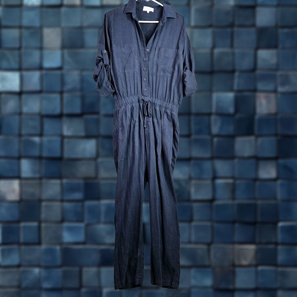 Bella Dahl Bella Dahl Jumpsuit Women’s Size S Blue Tencel Button Front Tie Waist Casual NWT Size 28" / US 6 / IT 42 - 1 Thumbnail