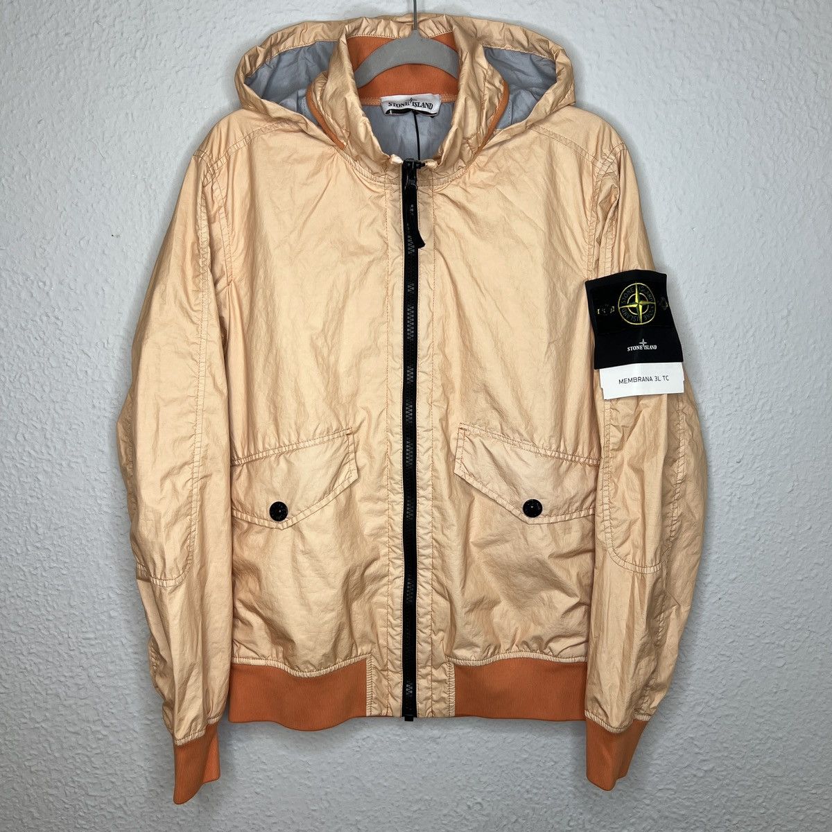 Rare Stone Island Streetwear Stone Island Hooded Jacket Shell Membrana 3L TC Orange Peach Grailed