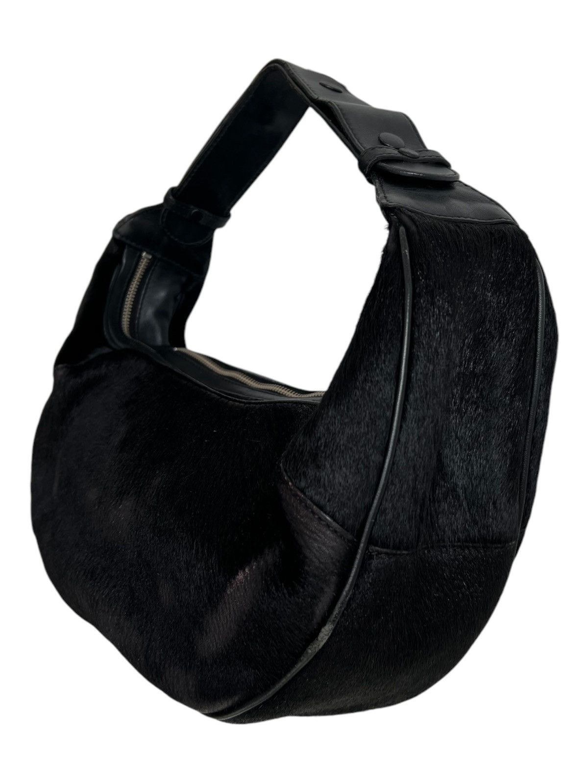 Roen Y2K Manu Atelier Pony Brush Leather Double Zip Gala Hobo Bag Size ONE SIZE - 4 Thumbnail