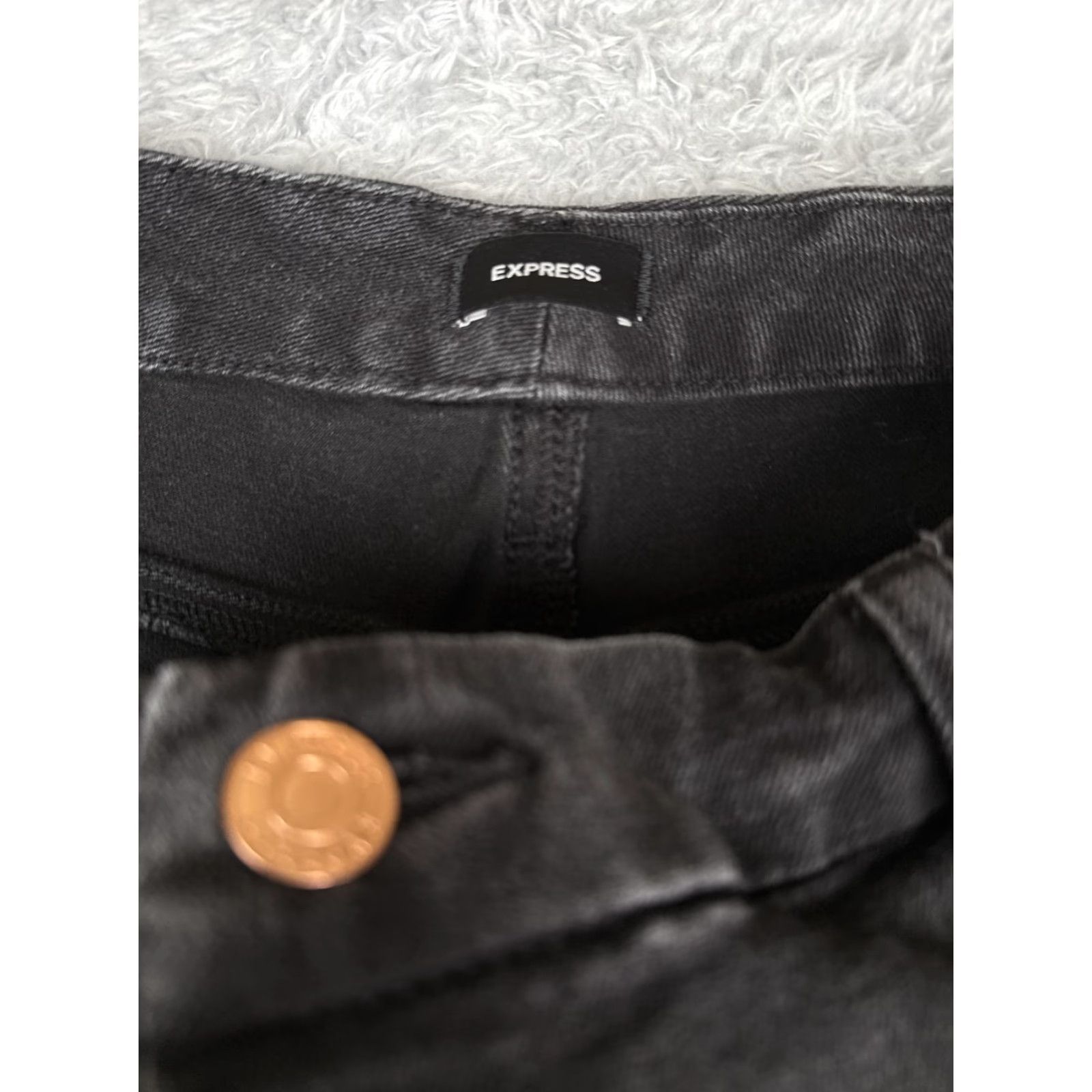Express Express Jeans Skinny Black Mid Rise Women's 12 Denim 31x28 Stretch 5-Pocket Zip Button Raw Hem Vintage No Size 34" / US 12 / IT 48 - 6 Thumbnail