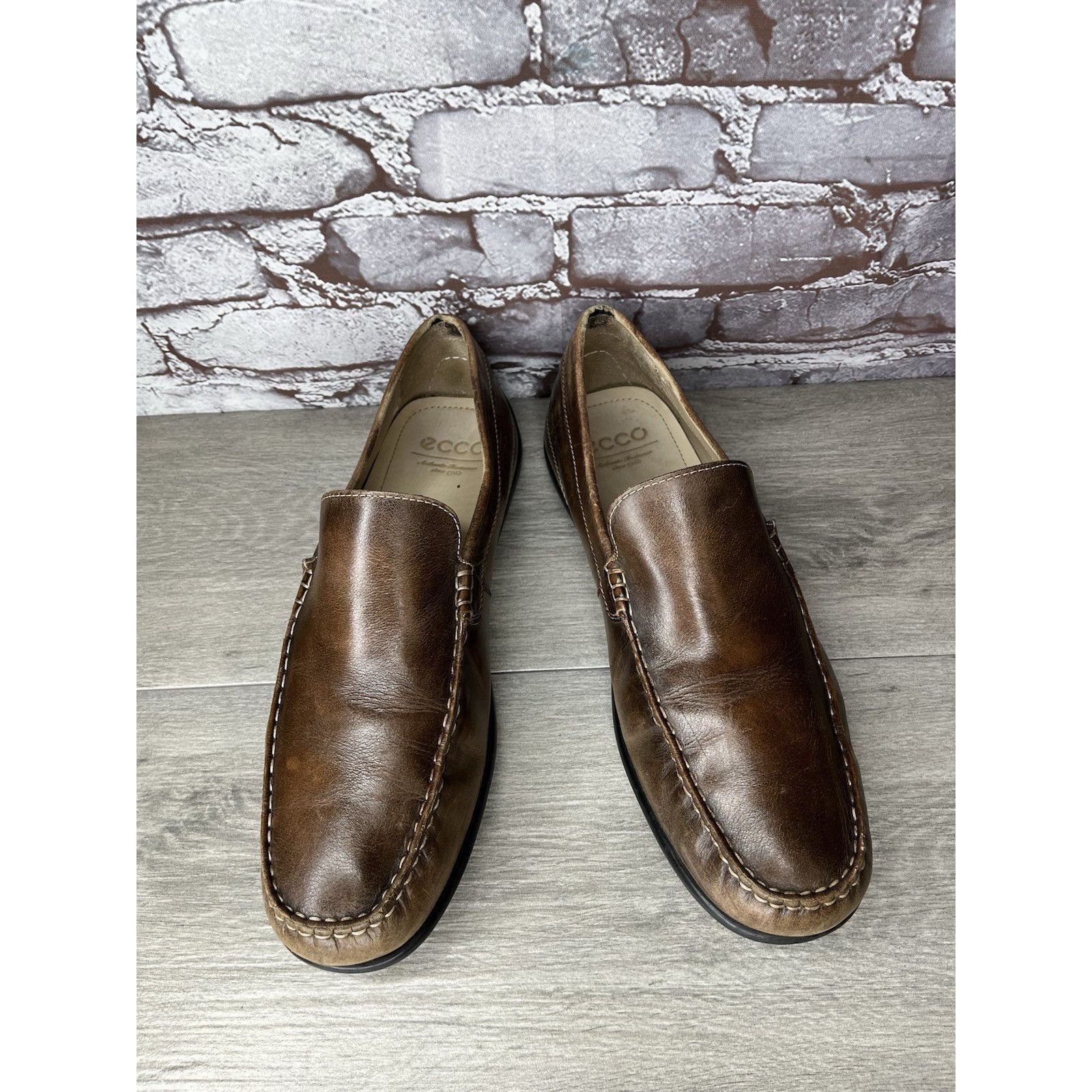 Ecco ECCO Brown Leather Slip On Casual Loafers Driving Shoes Men Size US 13 / EU 46 - 12 Thumbnail