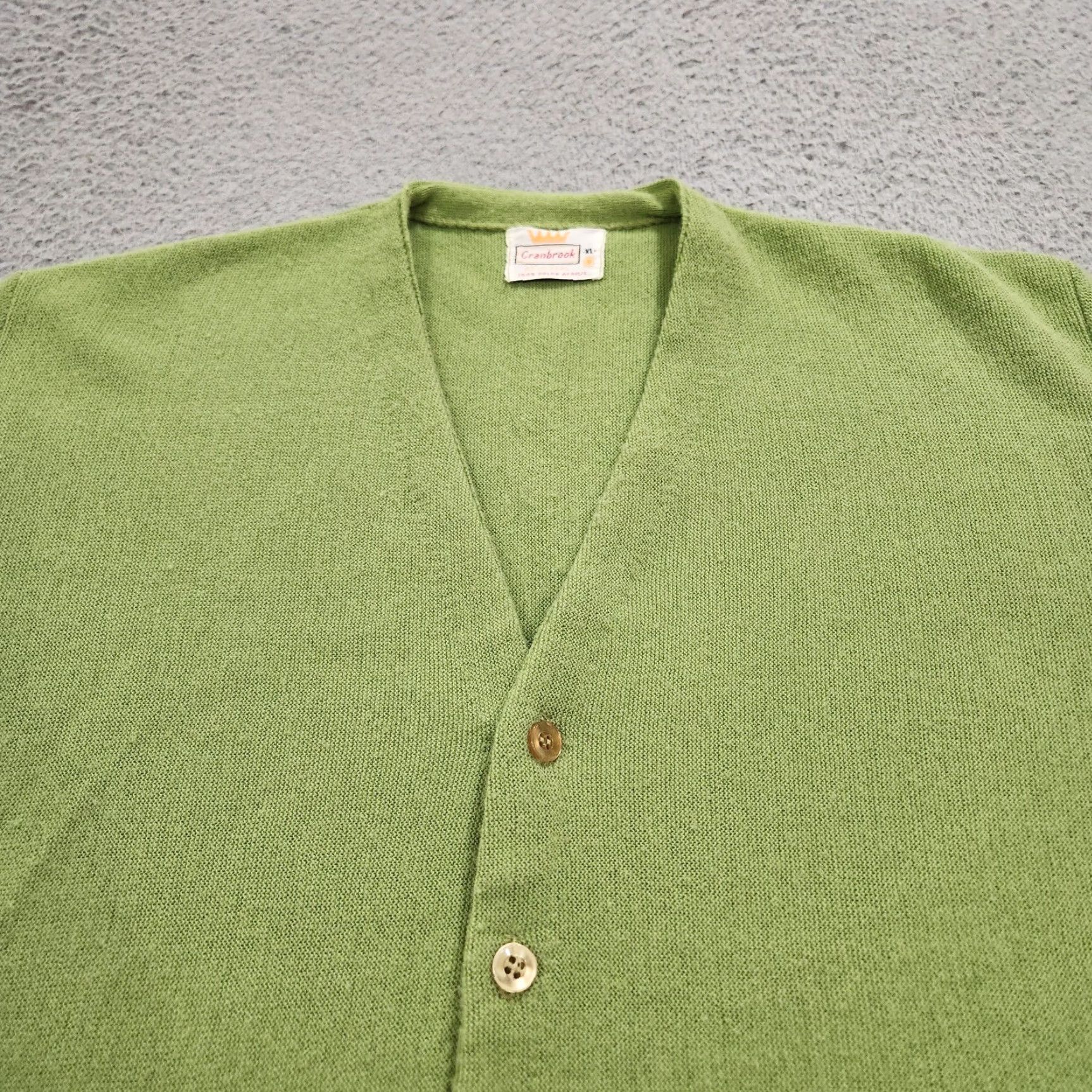 VINTAGE Cranbrook Cardigan Mens XL Green 60s 70s Knit Acrylic 