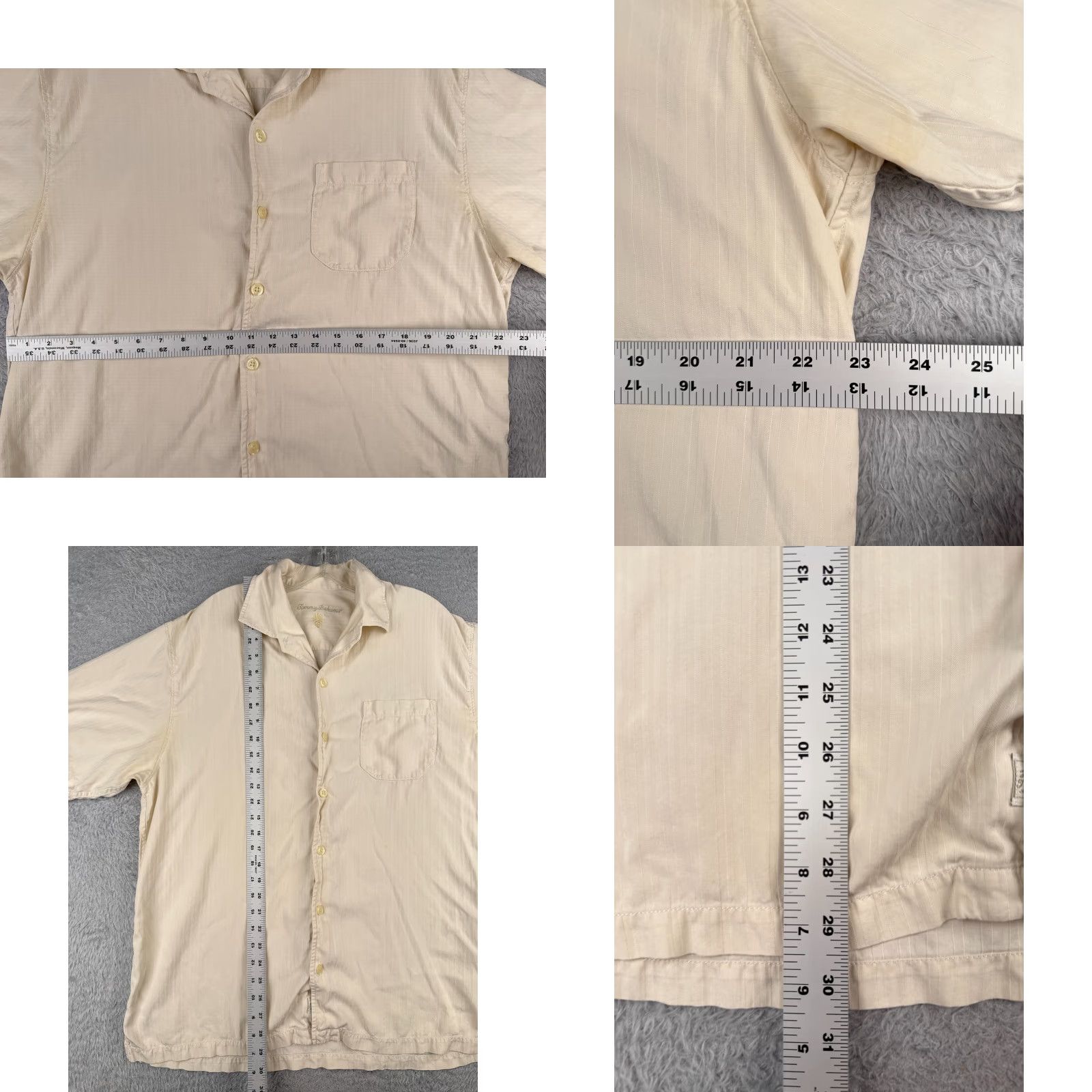 Tommy Bahama Tommy Bahama Shirt Men Large Ivory Stripe 100% Silk Button Up Hawaiian Pocket Size US L / EU 52-54 / 3 - 8 Thumbnail
