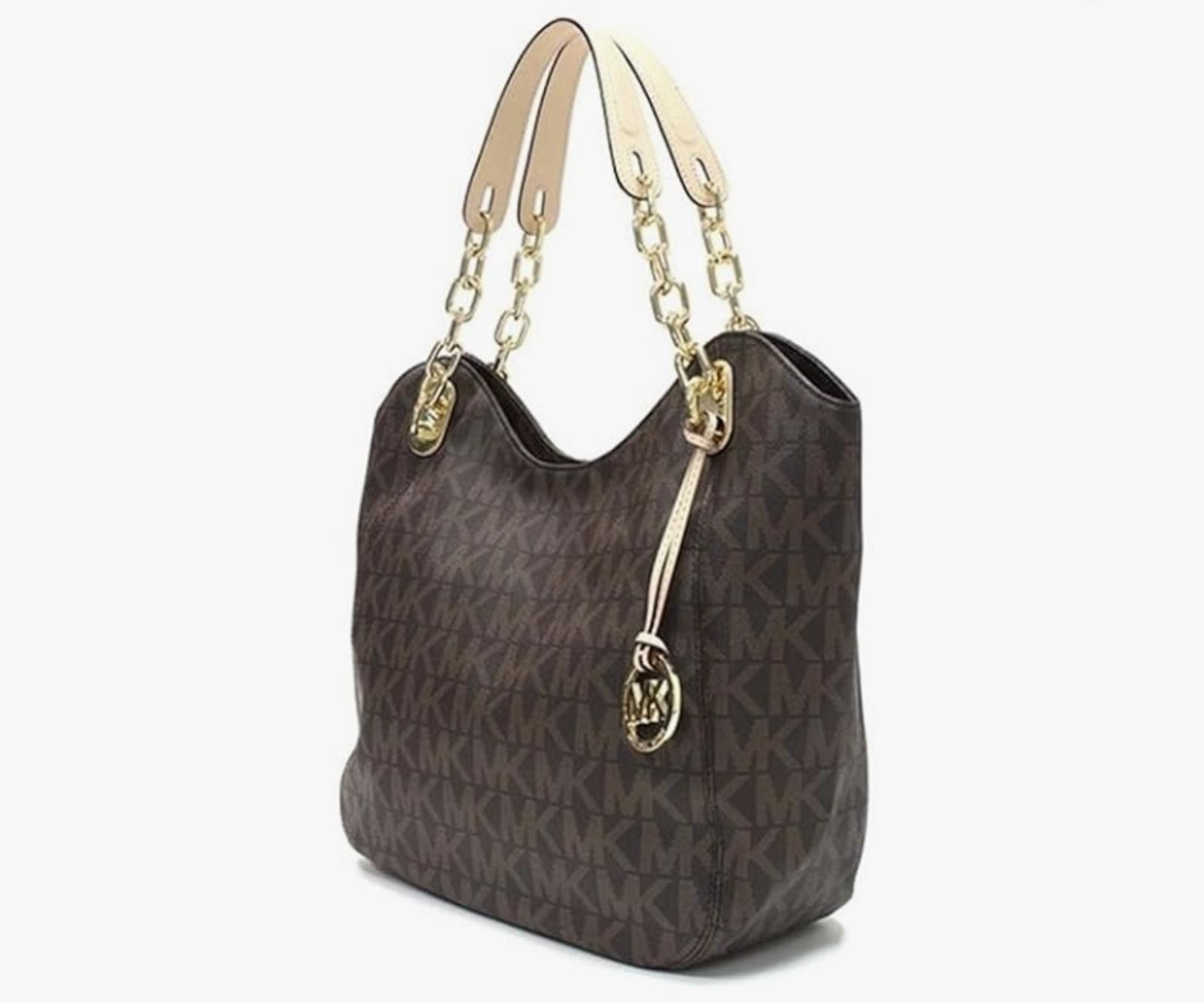 Michael Kors Michael Kors Lilly MK Monogram Chain Shoulder Tote Brown Size ONE SIZE - 9 Thumbnail