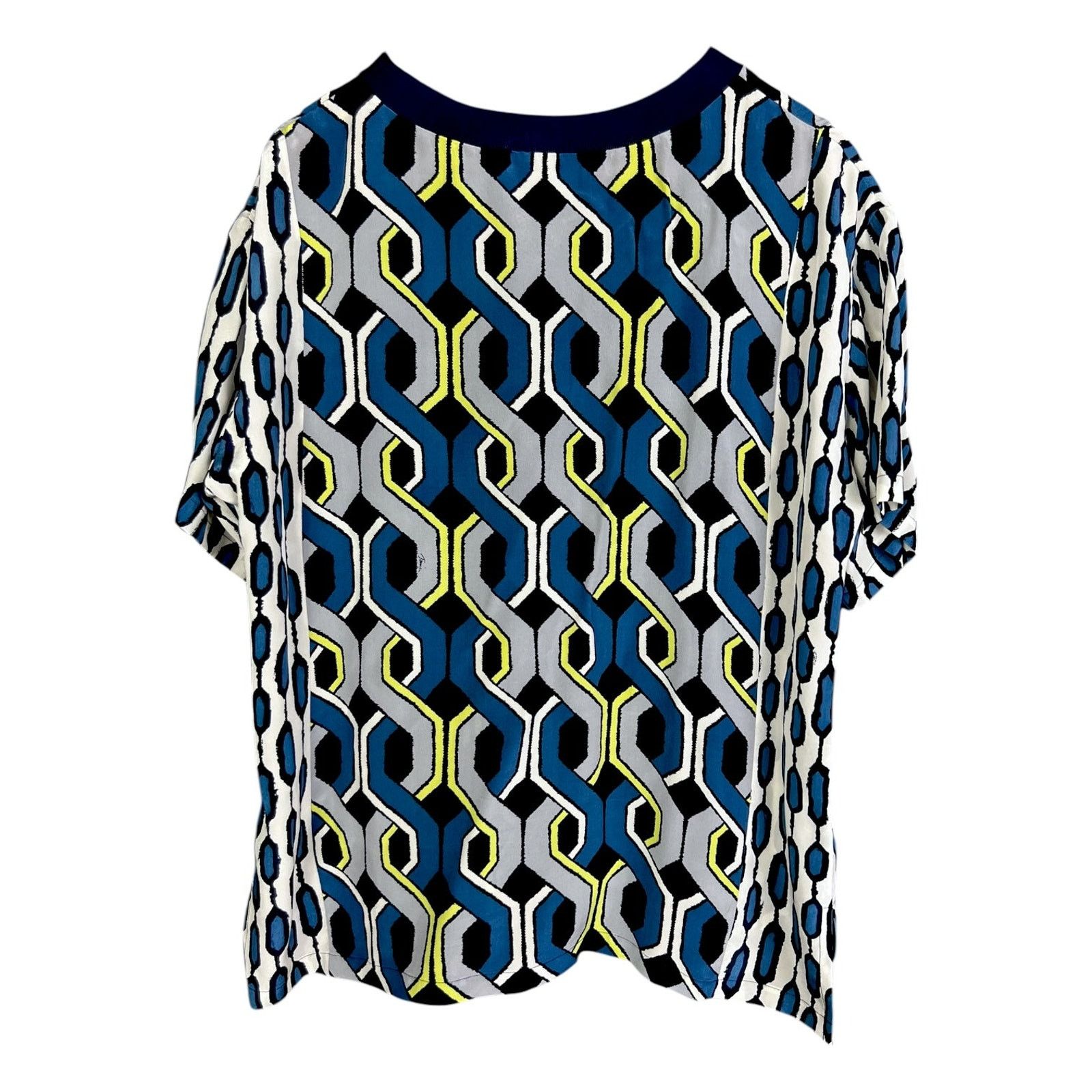 Trina Turk Trina Turk Geometry Pattern Blue Silk Blouse- L -$248 Retail Size L / US 10 / IT 46 - 2 Thumbnail