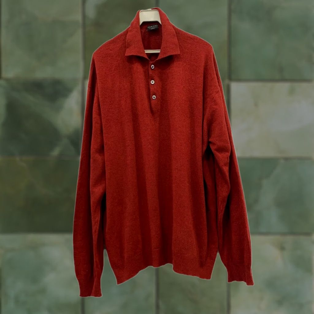 Vintage Barisal Knit Polo Sweater Men’s XXL Red - Cashmere Silk Blend, Long Sleeve, Italian Barisal, Pre-owned, 2XL, Knit Polo Sweater Size US XXL / EU 58 / 5 - 1 Thumbnail
