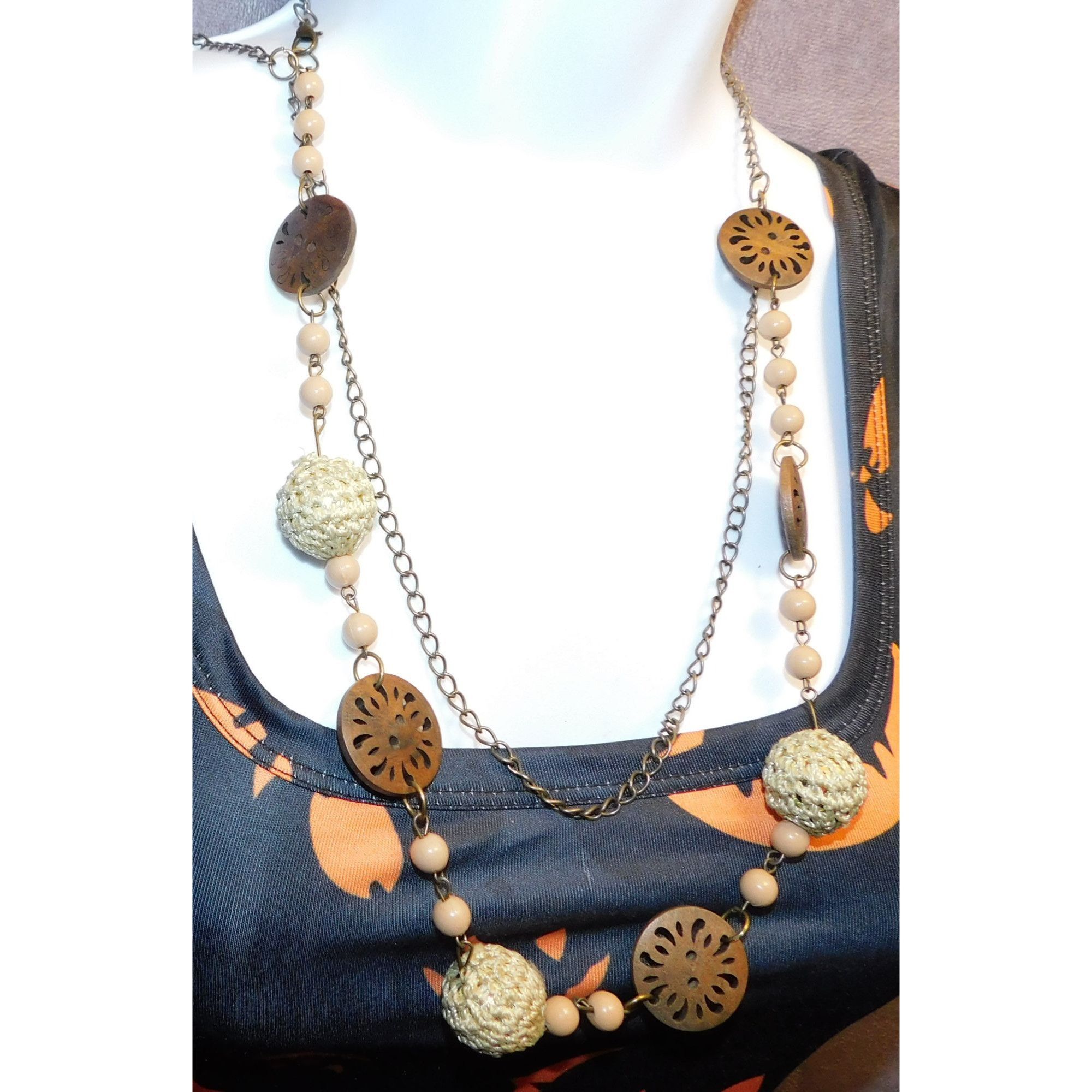 Other Vintage Wood And Crochet Beaded Necklace Size ONE SIZE - 4 Thumbnail