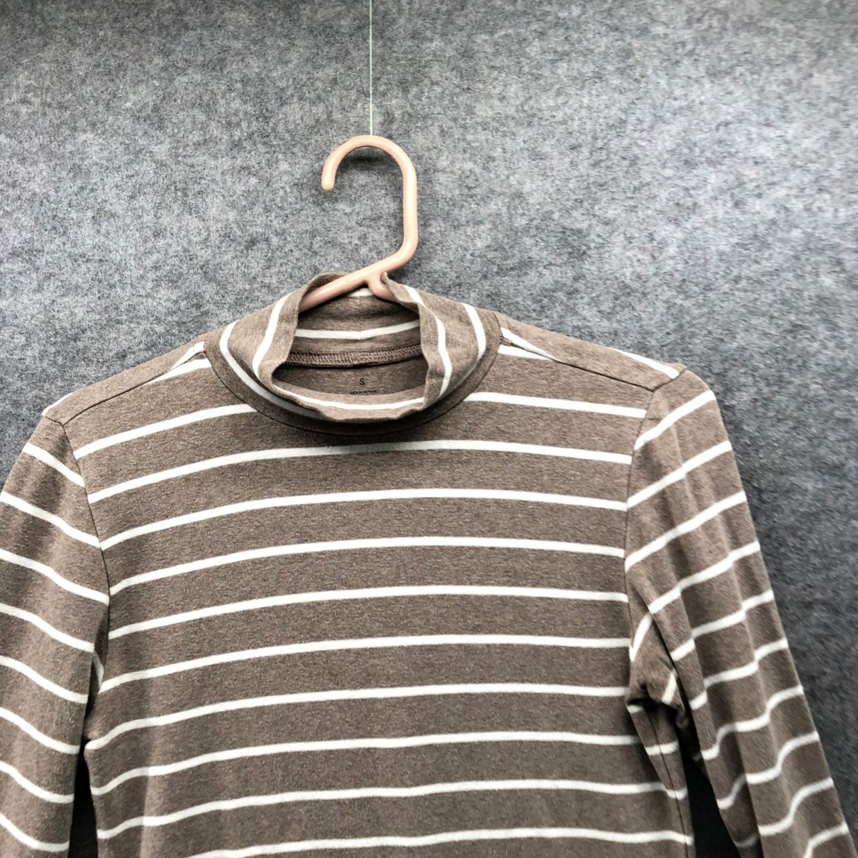 Muji Muji Mock Neck T Shirt Womens S Long Sleeve Striped Light Brown White Stretch Size S / US 4 / IT 40 - 5 Thumbnail