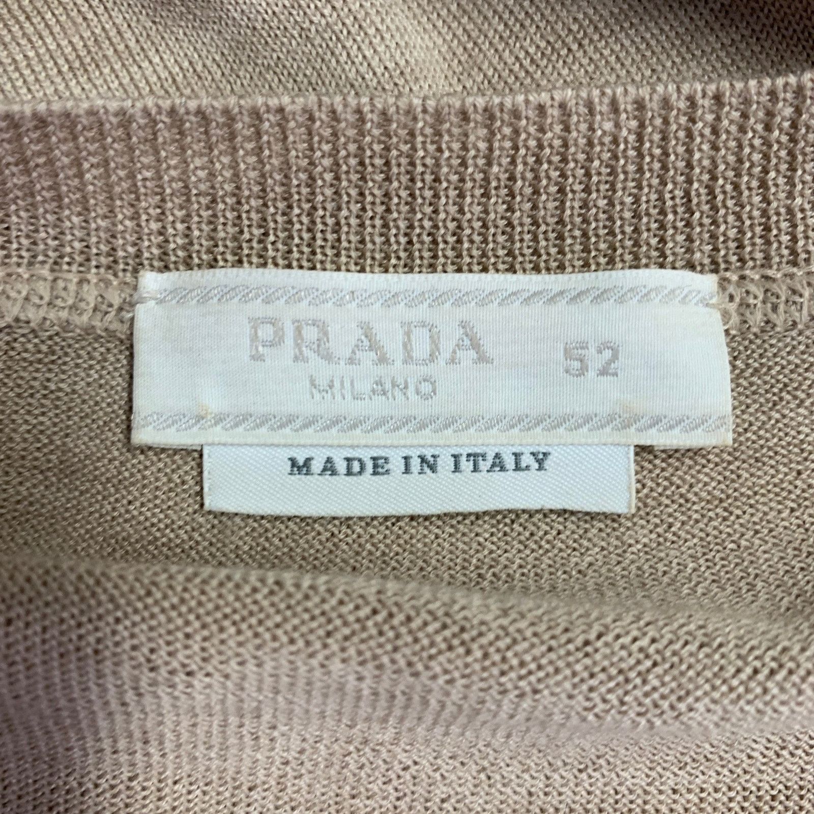 Prada Size L Beige Cream Logo Cashmere Wool Jersey Short Sleeve Size US L / EU 52-54 / 3 - 6 Thumbnail