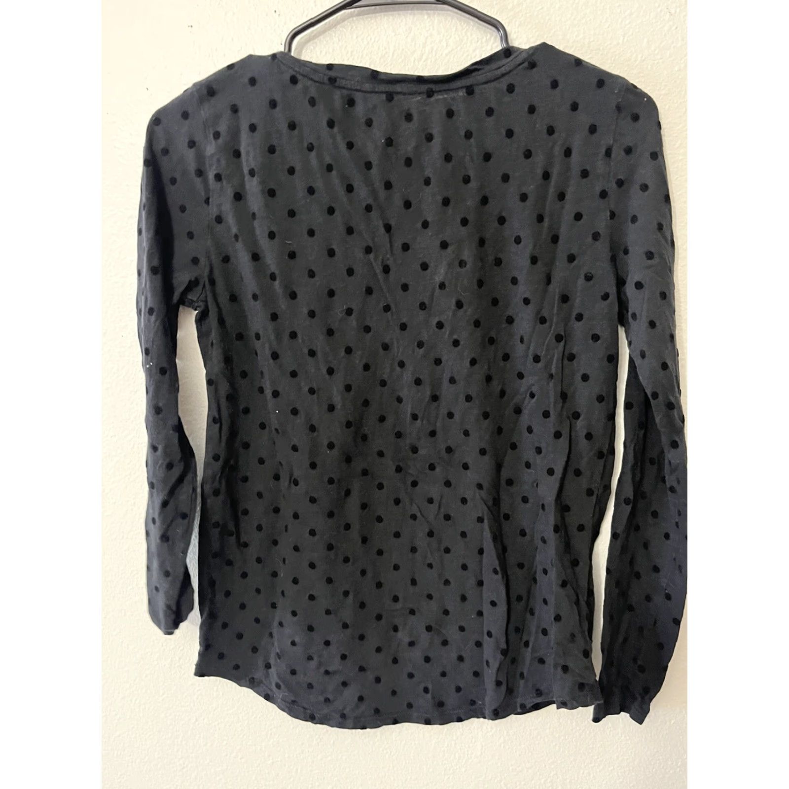 Loft VINTAGE LOFT Long Sleeve Tee Polka Dot Shirt S Black Women Adults Small Crew Size S / US 4 / IT 40 - 2 Thumbnail