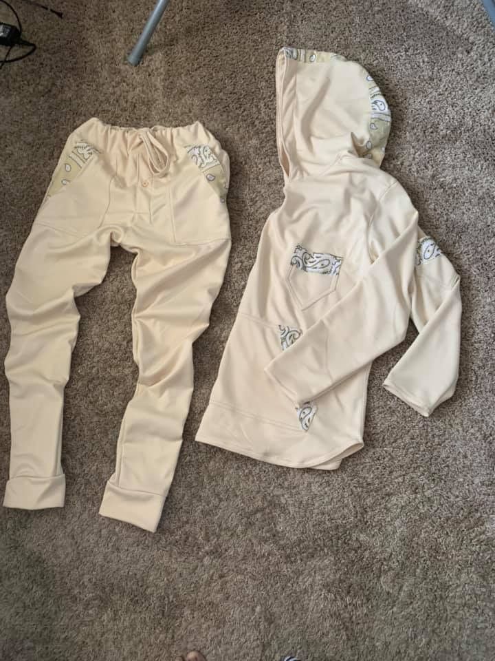 Other Men Custom Lt Beige Bandanna Trim LS Hoodie & Jogge Set. Size US XL / EU 56 / 4 - 1 Thumbnail