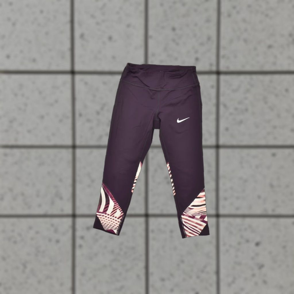 Nike Nike Dri-FIT Women's Small Purple Geometric Crop Running Leggings Athletic Tight Size 28" / US 6 / IT 42 - 1 Thumbnail