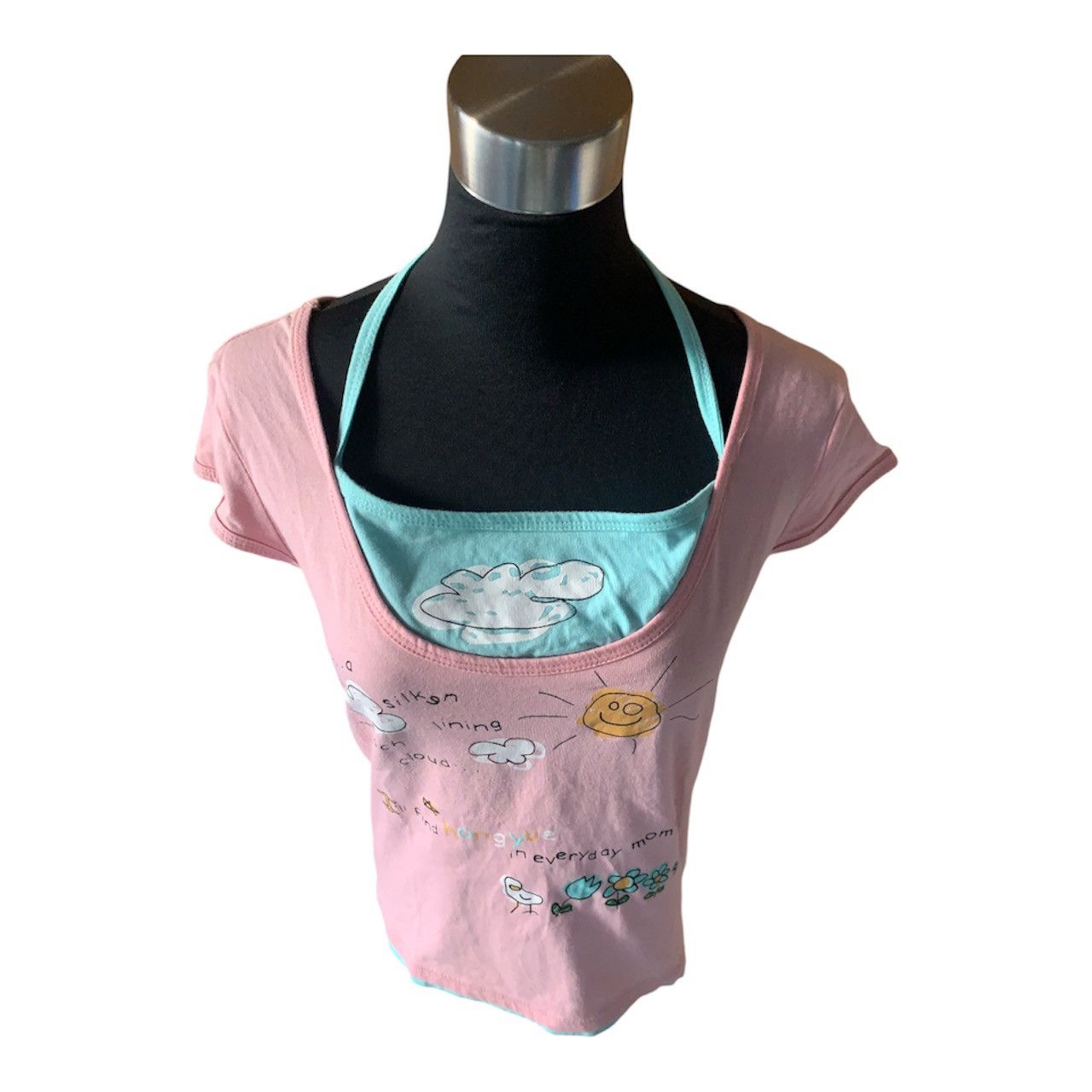 Vintage Vintage Y2K 90s Graphic Layered Baby Tee Pink and Blue Size M / US 6-8 / IT 42-44 - 3 Thumbnail