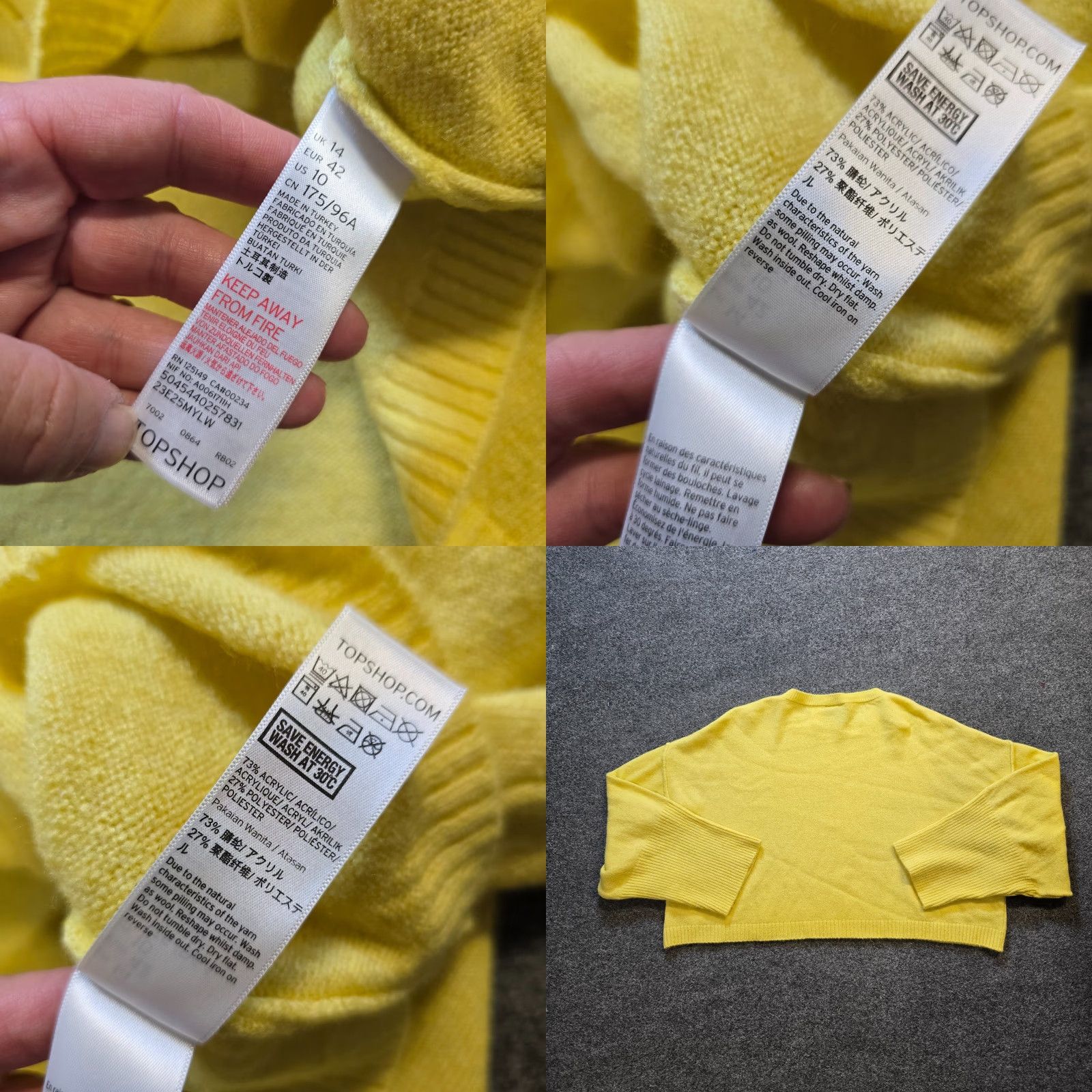 Topshop TopShop Sweater Womens Size 10 Yellow Knit Cropped Long Sleeve Casual Crew Neck Pullover Oversized Regular Winter Spring Fall Size L / US 10 / IT 46 - 8 Thumbnail