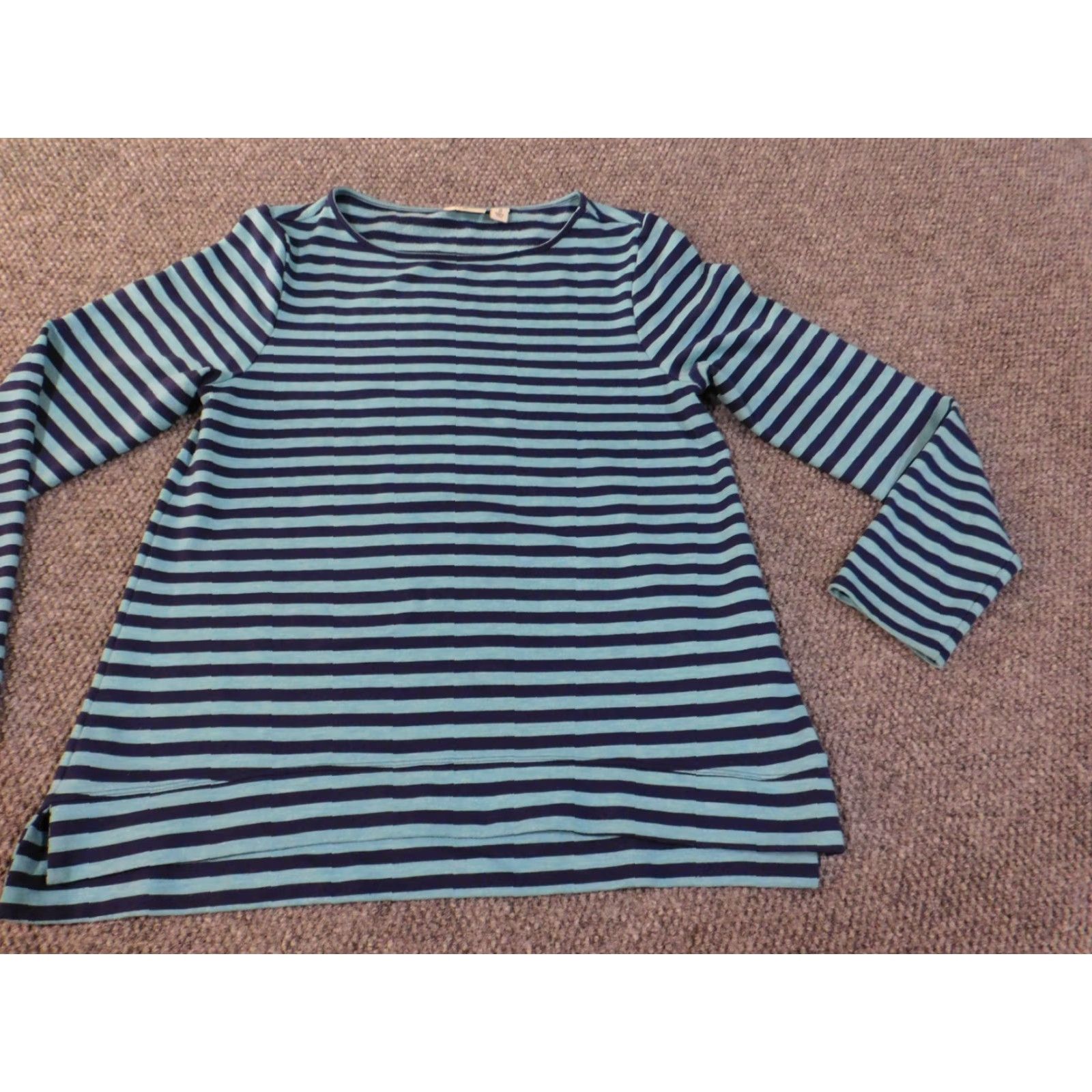 Vintage L.L. Bean Sweater Womens M Blue Striped Pullover Round Neck Outdoor Stretch Cable Knit Size M / US 6-8 / IT 42-44 - 2 Thumbnail