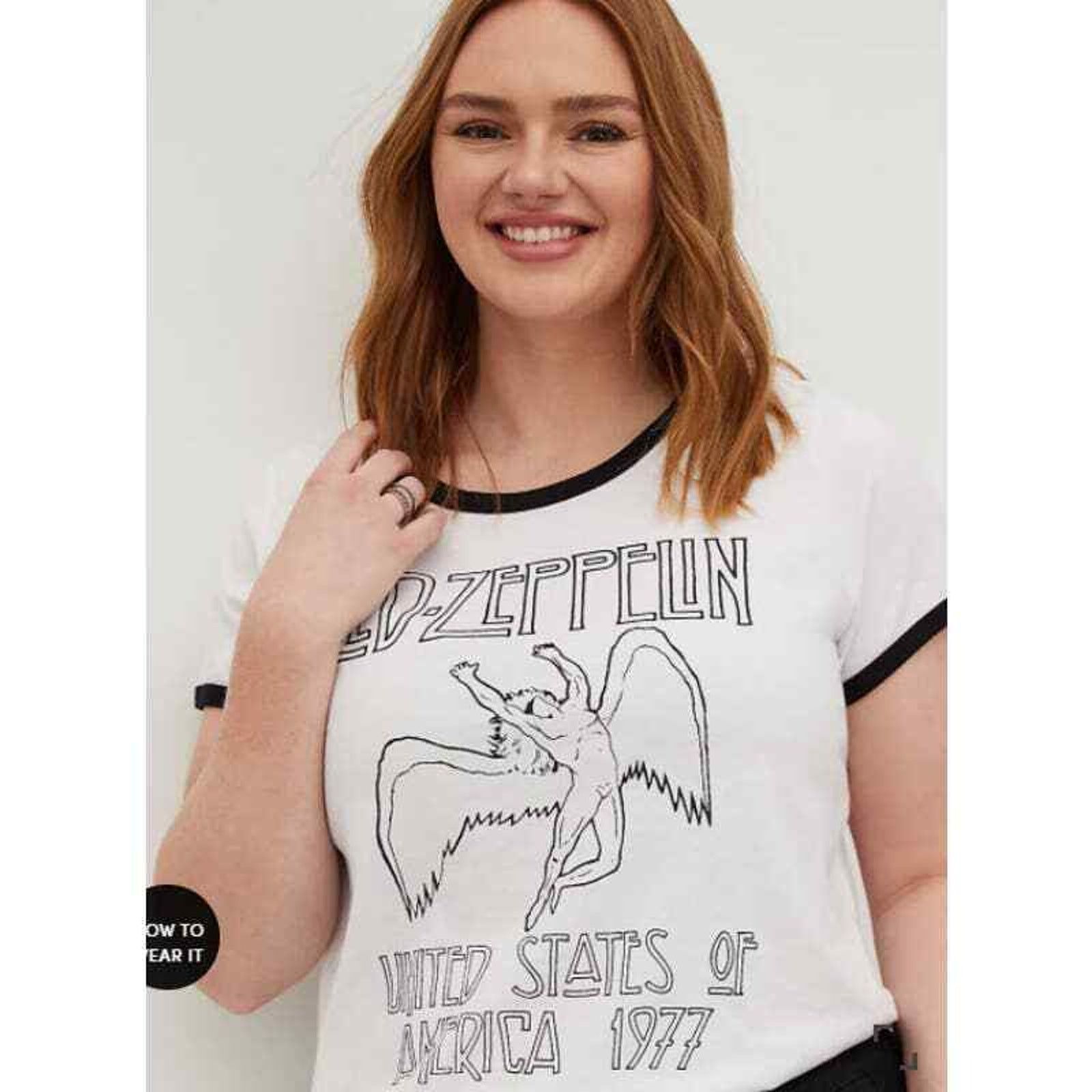 Torrid TORRID 2X COTTON WHITE LED ZEPPELIN CLASSIC FIT RINGER TEE Size XL / US 12-14 / IT 48-50 - 4 Thumbnail