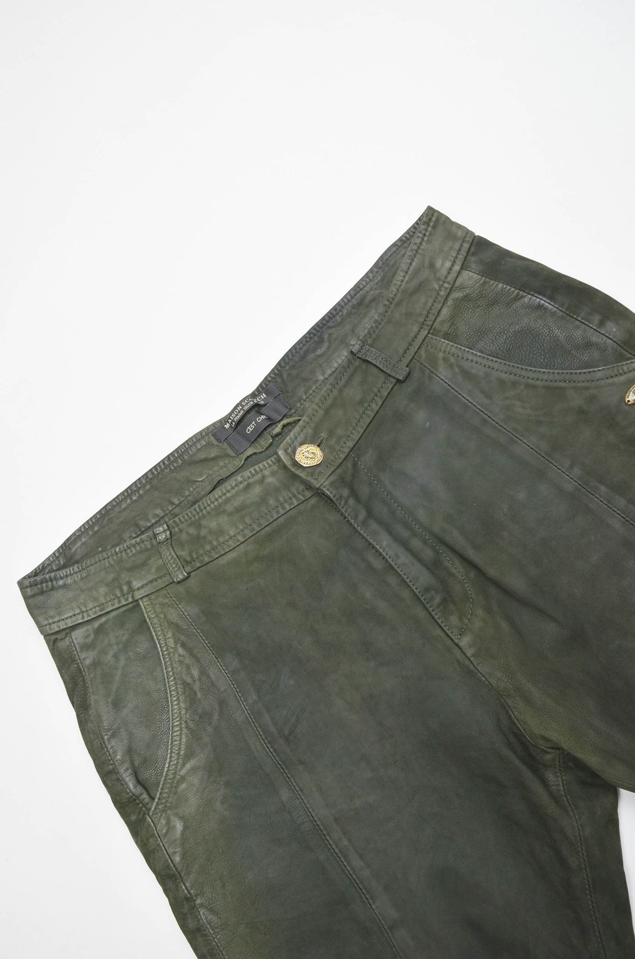 Leather × Scotch & Soda MAISON SCOTCH Green Leather Pants Size 33" - 3 Thumbnail