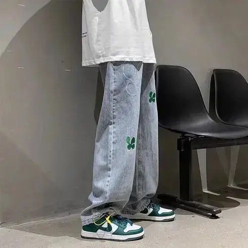 Jean High street hip hop embroidered straight wide leg jeans Size US 32 / EU 48 - 2 Thumbnail