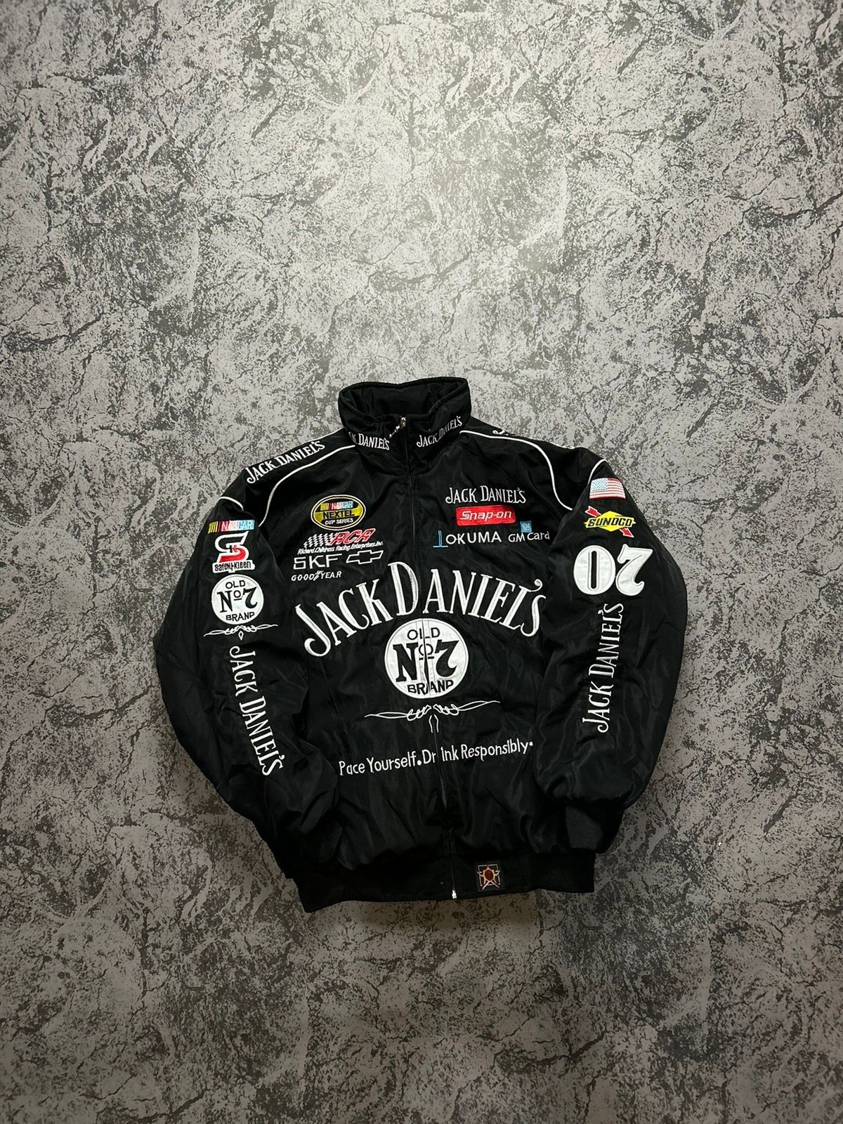 Pre-owned Jack Daniels X Racing Vintage Bomber Jack Daniels Racing Big Logo Black Jacket F1
