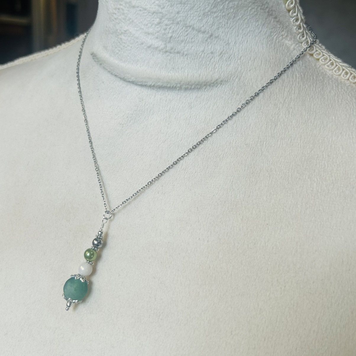 Handmade Handcrafted green crackle glass pearl necklace set Size ONE SIZE - 6 Thumbnail