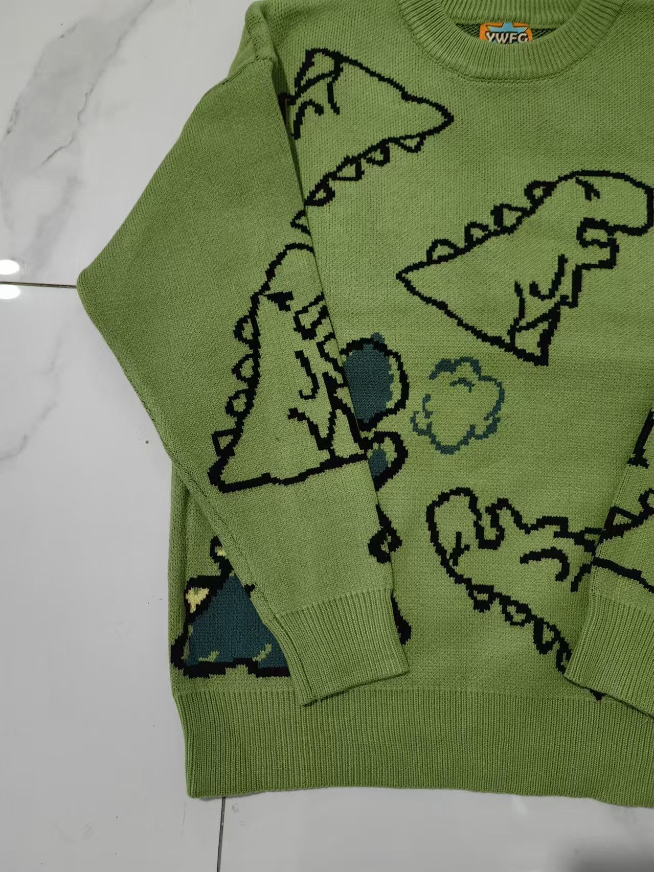 Japanese Brand Green street trend dinosaur print round neck sweater y2k Size US M / EU 48-50 / 2 - 2 Thumbnail