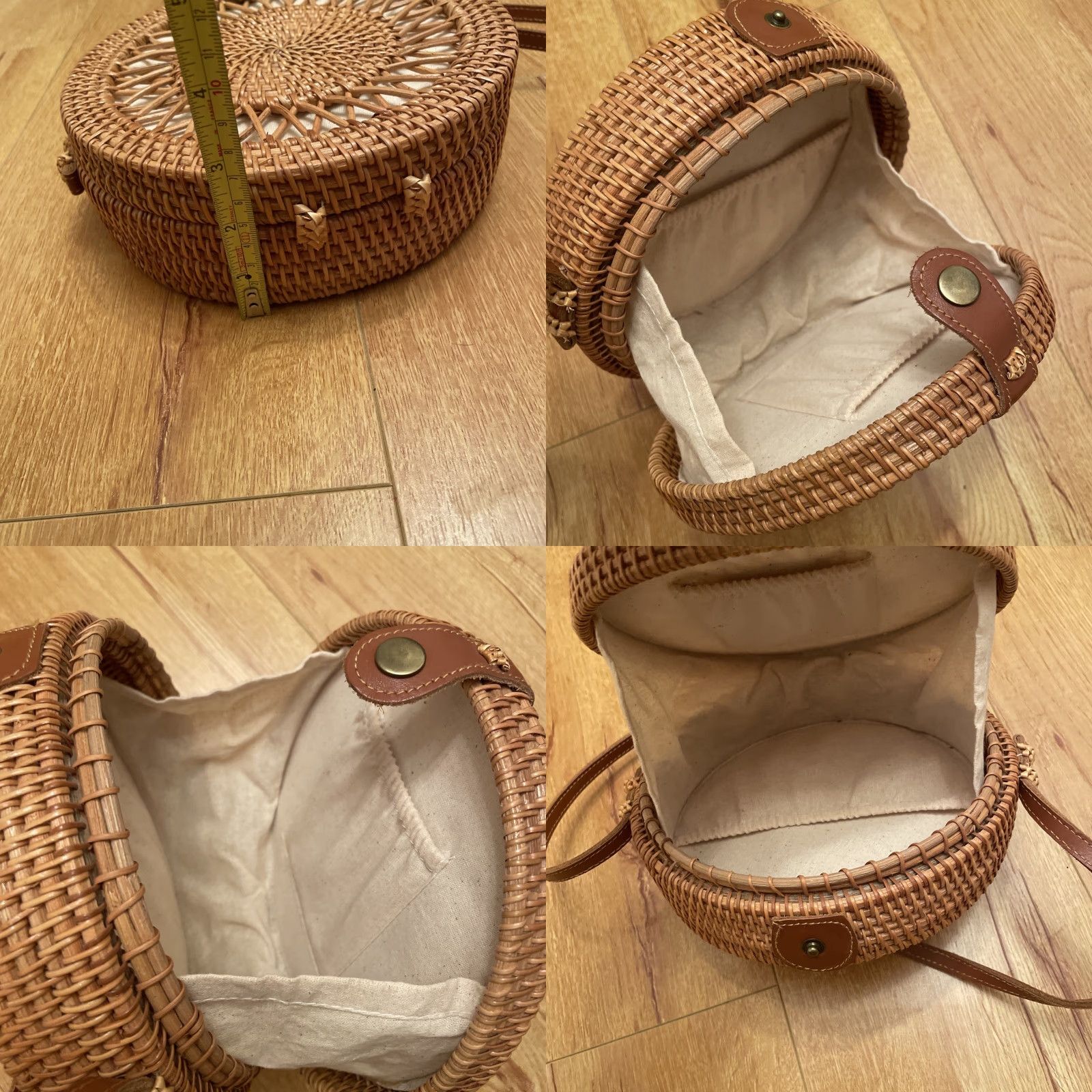 Vintage Estate Crossbody Bag Women's Purse Circle Rattan Leather Strap Ivory Beige Lined Brown Wicker Vintage No (Medium) Size ONE SIZE - 8 Thumbnail