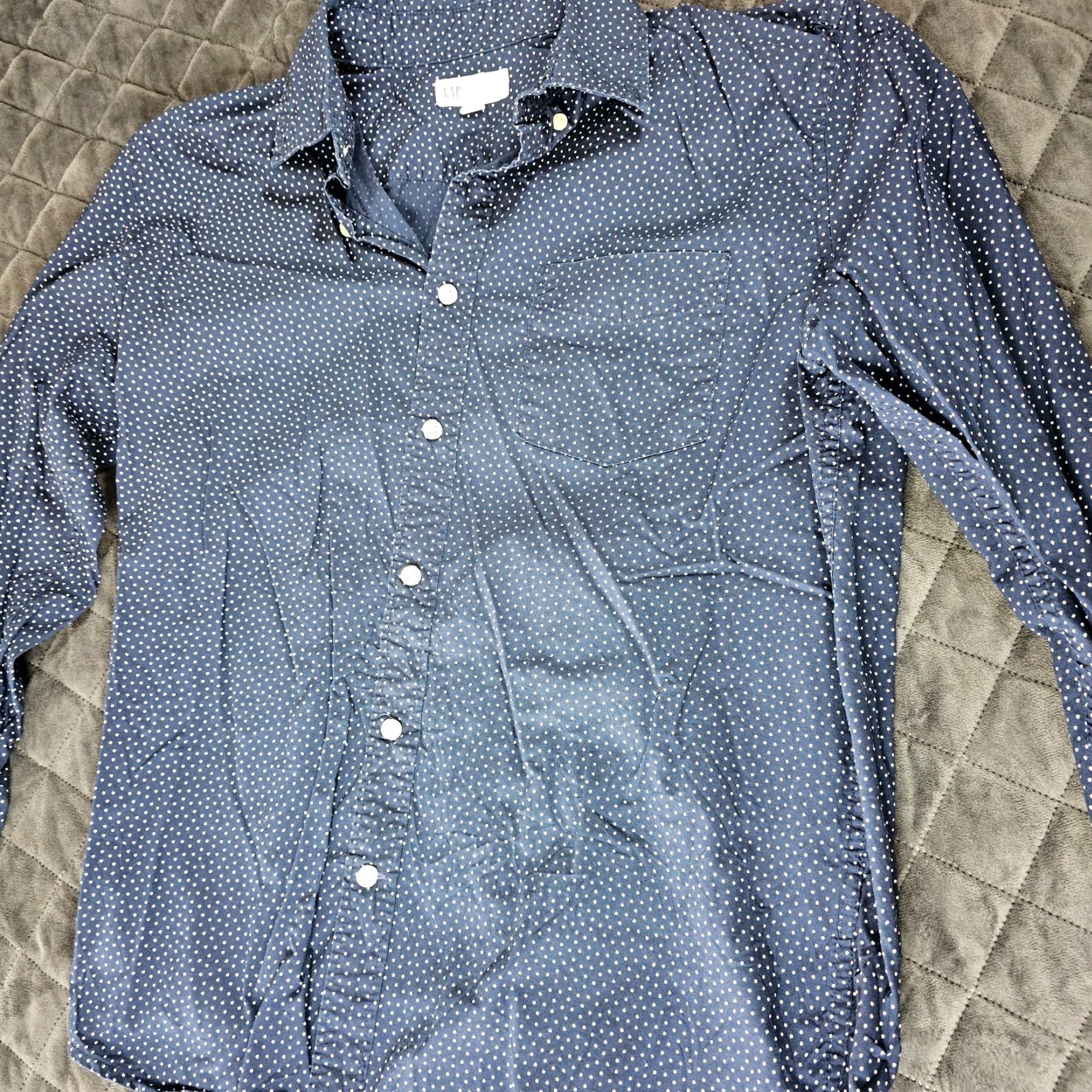 Gap Gap Button-Up Shirt Men M Navy Polka Dot Chest Pocket Long Sleeve Regular 100% Cotton Vintage No Size US M / EU 48-50 / 2 - 4 Thumbnail