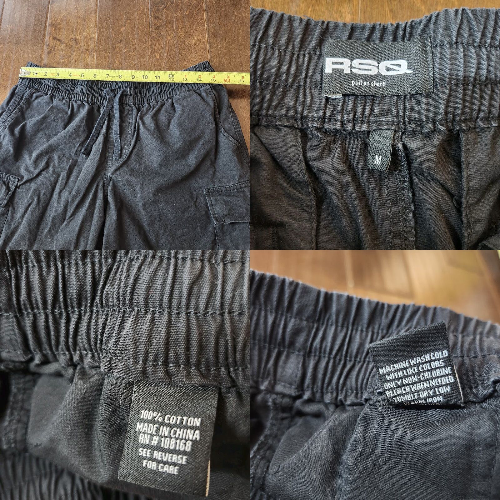 Rsq RSQ Cargo Shorts Mens M Black Elastic Waist Drawstring Casual Cotton Regular Beach Outdoor 90s style Size US 31 - 8 Thumbnail