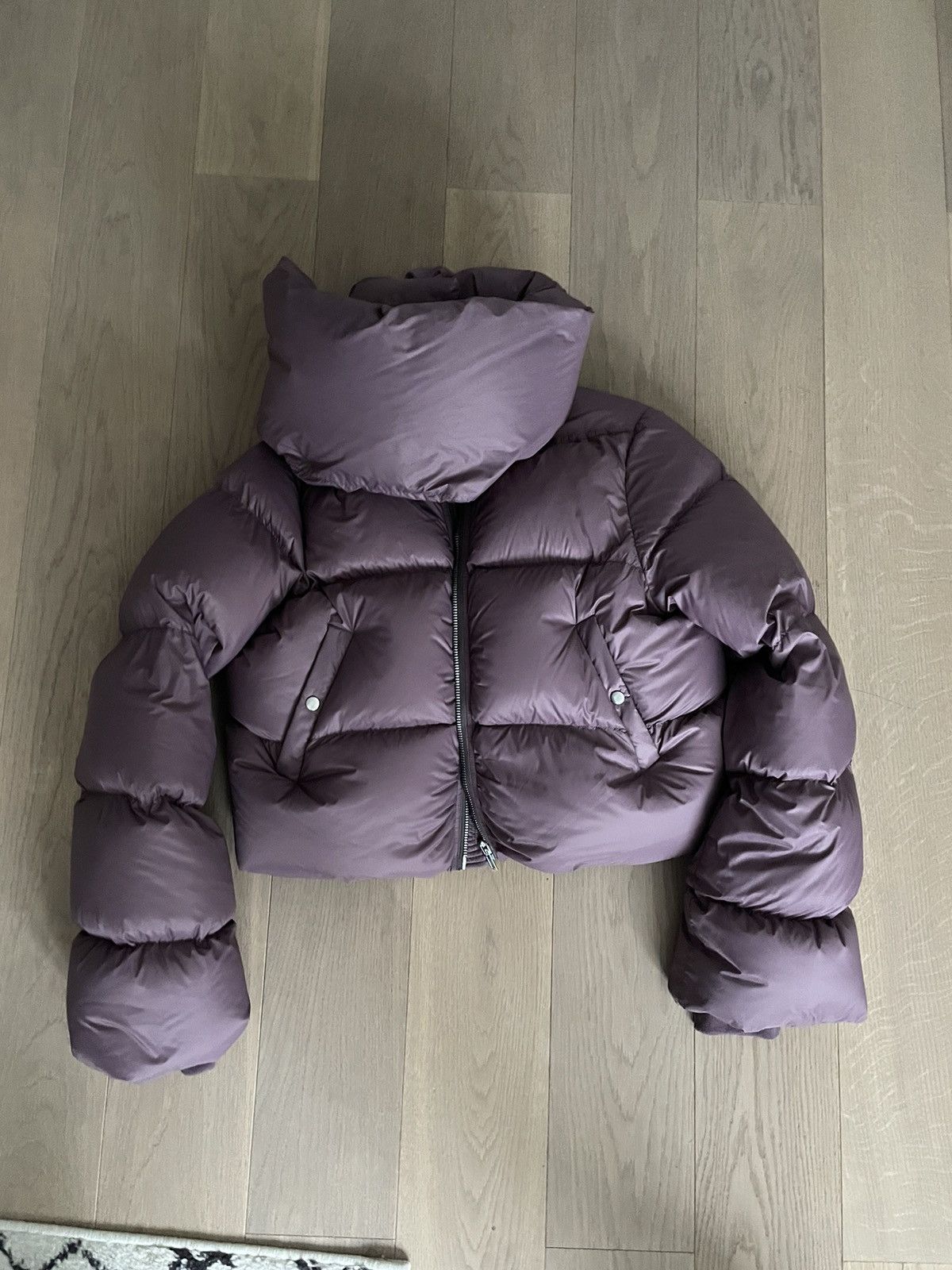 image of Rick Owens Cropped Puffer Jacket in Purple, Women's (Size Medium)