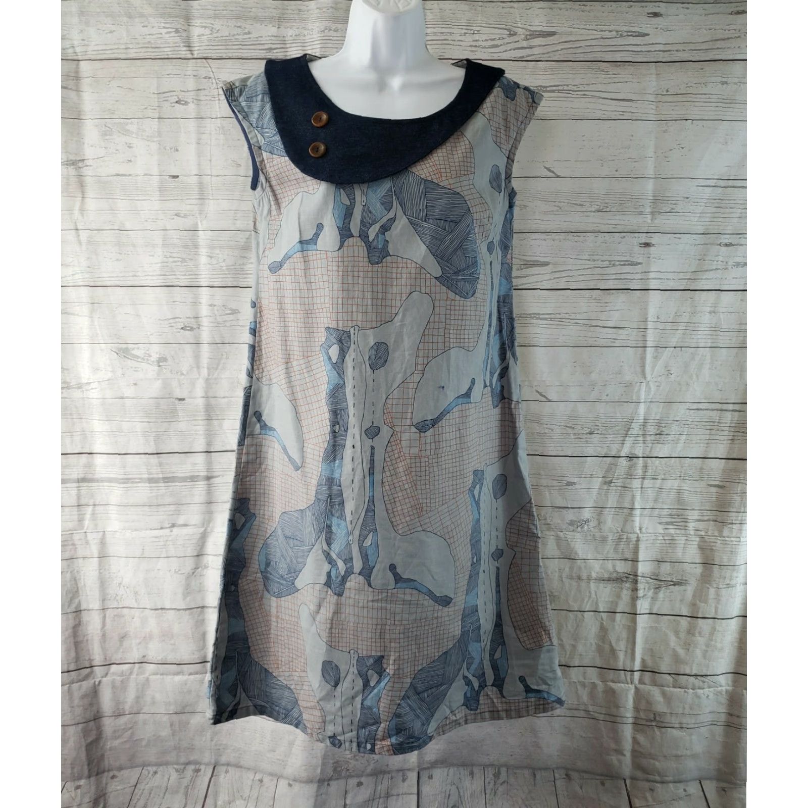 Vintage Emily G Womens Dress XS Blue Orange Sleeveless Pullover A-Line Knee Length, 36.5" Length, 17.5" Width, Vintage: No Size XS / US 0-2 / IT 36-38 - 2 Thumbnail