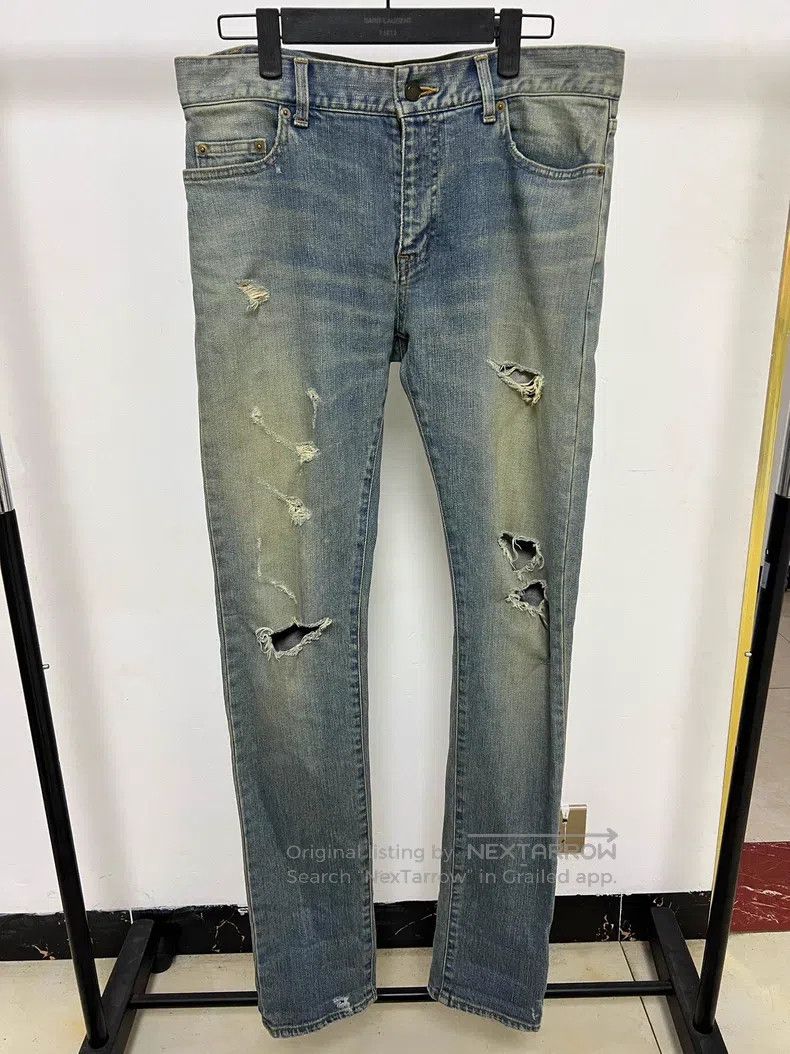Saint Laurent Paris Saint Laurent Paris Blue Destroyed Denim Jeans Size US 31 - 1 Thumbnail