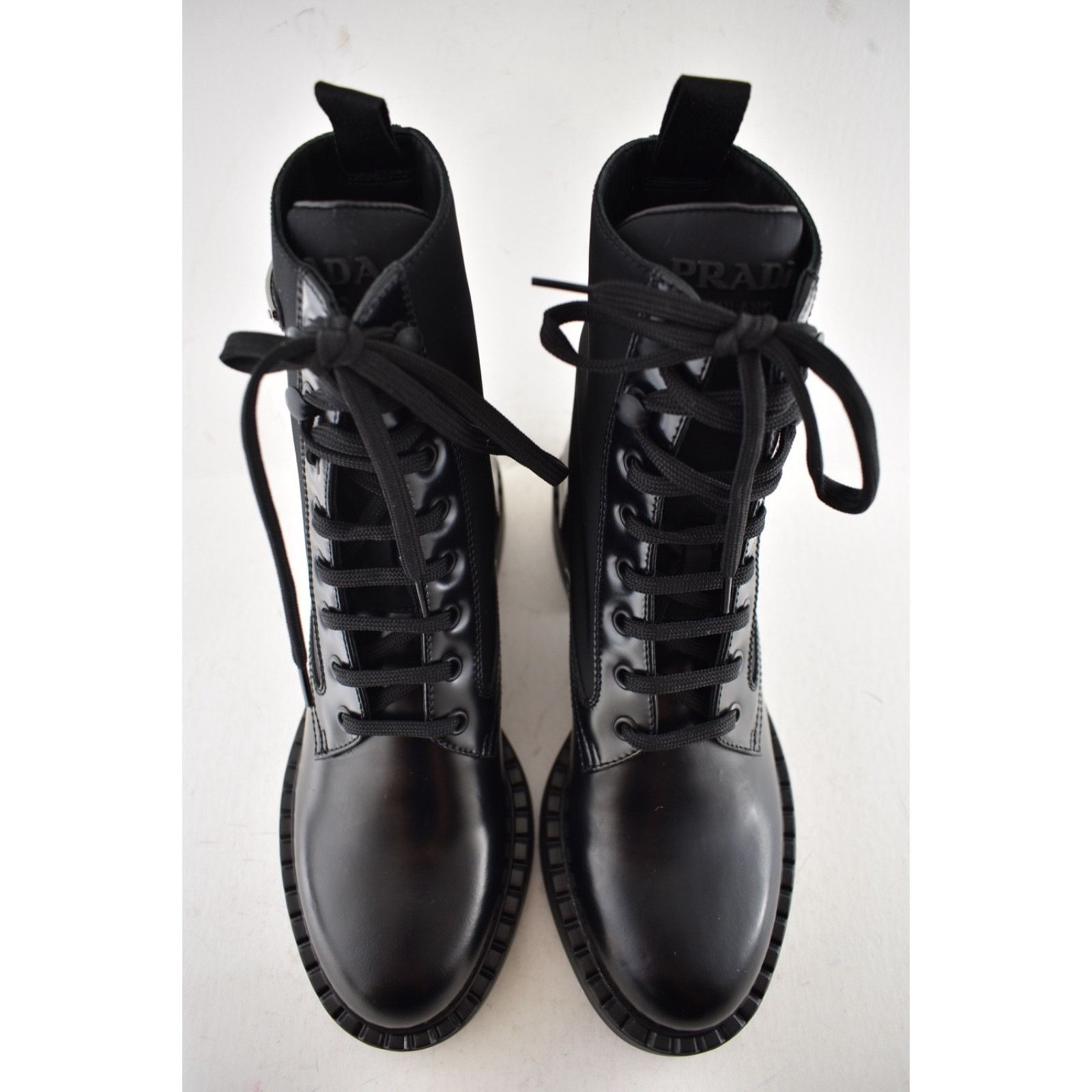 Prada Prada Black Brushed Leather Lace Up Combat Ankle Boot 36.5 Size US 6.5 / IT 36.5 - 11 Thumbnail