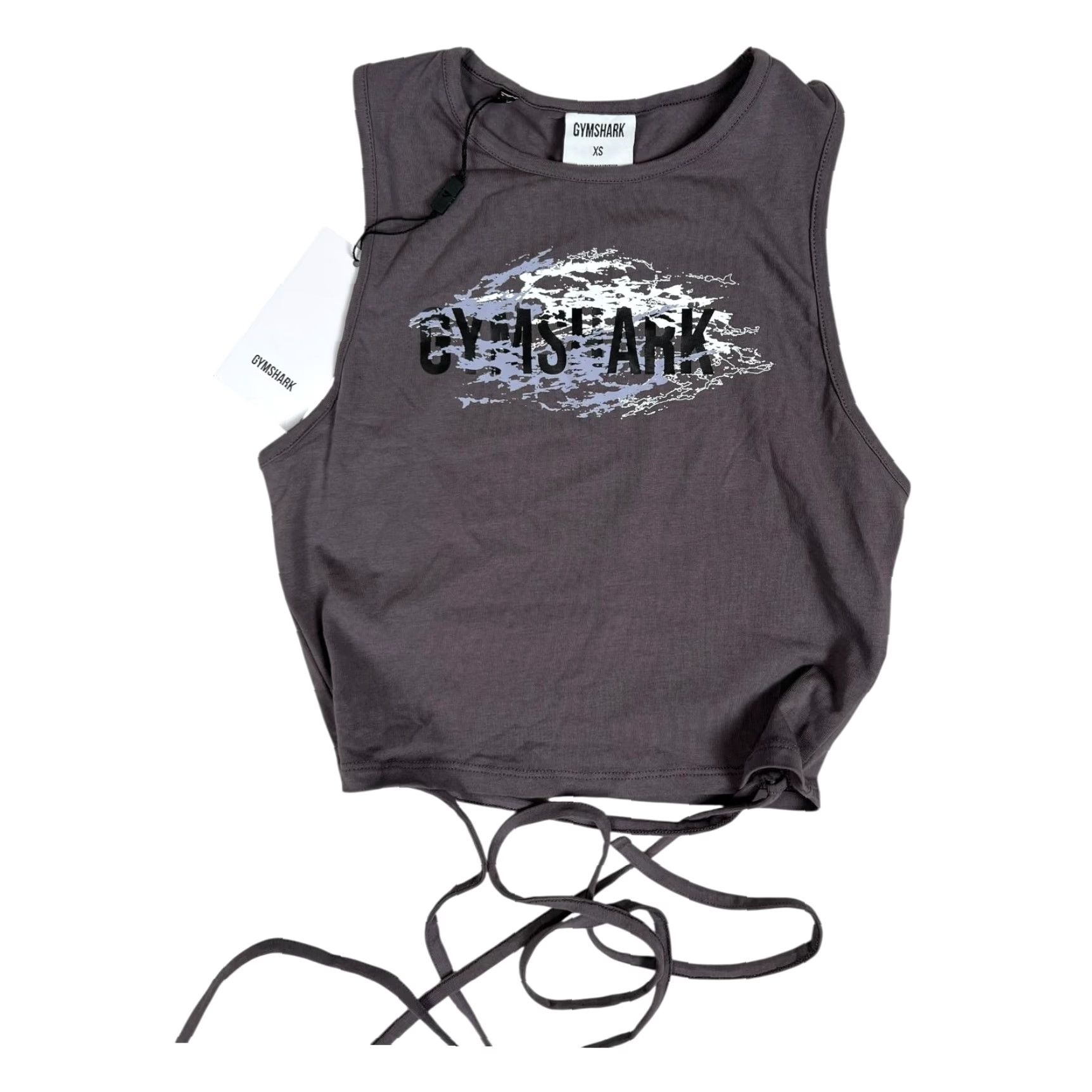 Gymshark Gymshark Shirt Womens XS Slate Lavender Ribbon Crop Top Tie Waist Sleeveless Crew Neck Cropped Logo Gym & Training, Yoga Womens XS Size XS / US 0-2 / IT 36-38 - 2 Thumbnail