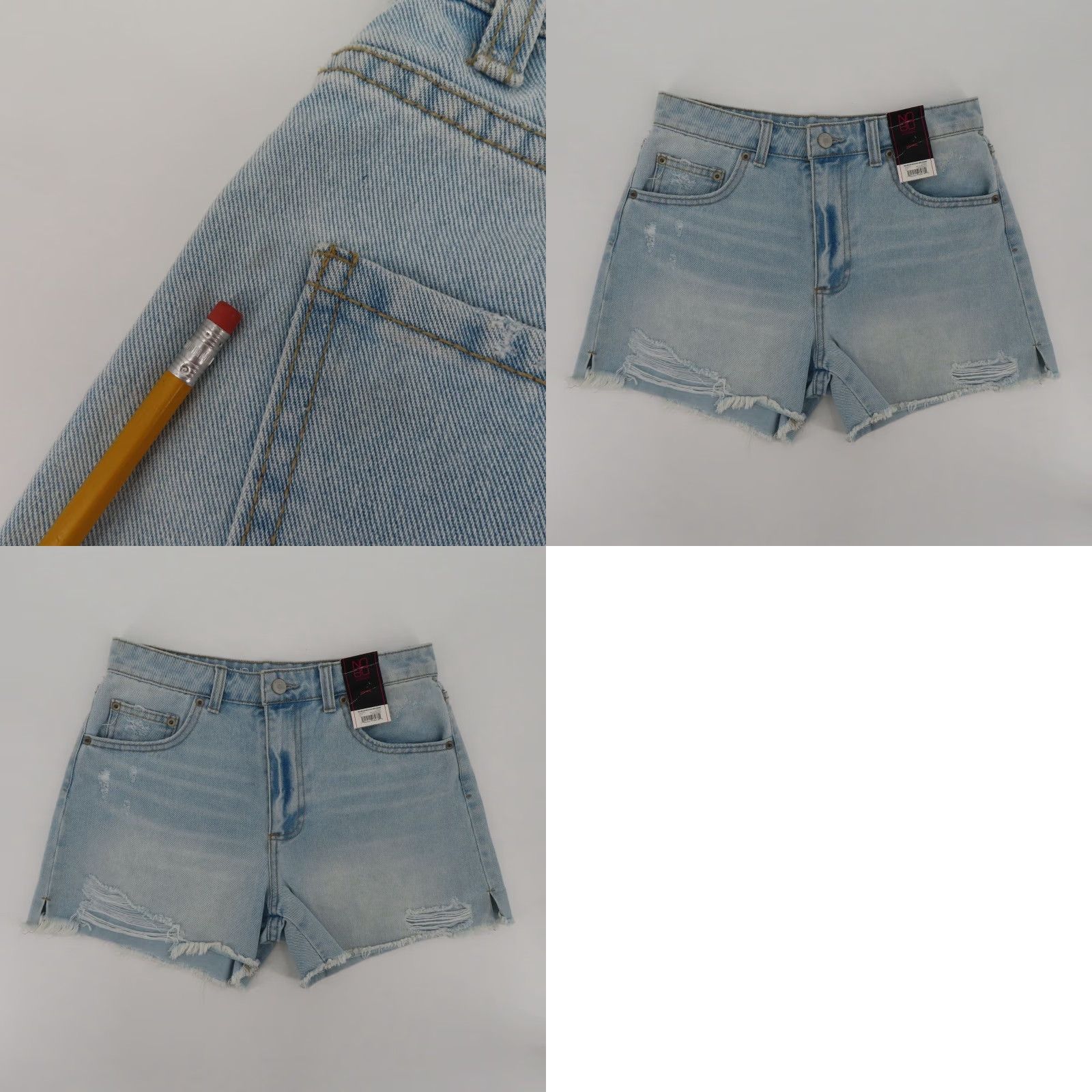 Vintage No Boundaries Juniors Shorts High Rise Destructed Midi 7 Light Blue Denim Jeans NEW Size 28" / US 6 / IT 42 - 8 Thumbnail