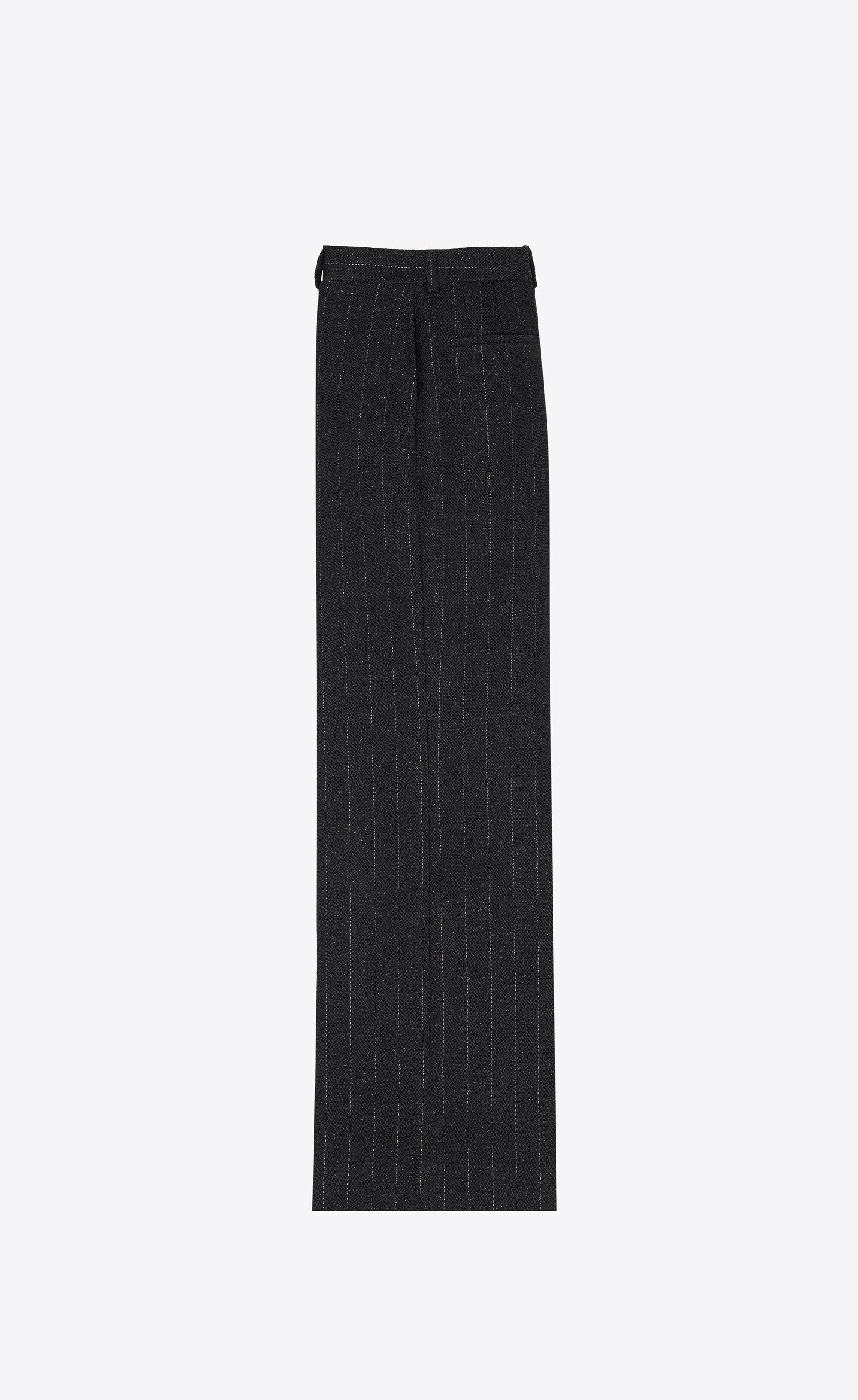 Saint Laurent Paris o1s1wg111224 Wide-Leg Pants in Pinstripe Wool in Back Size US 38 / EU 54 - 2 Thumbnail