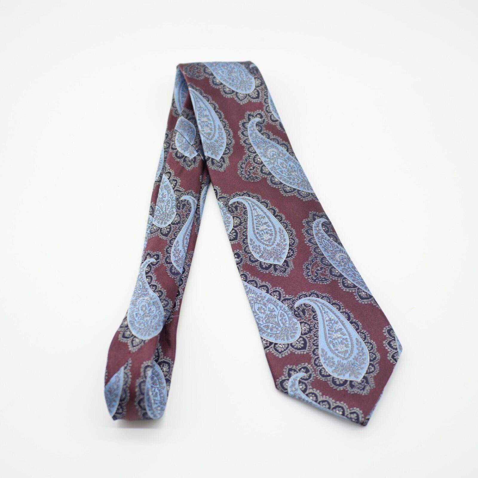 Ermenegildo Zegna Ermenegildo Zegna Maroon Red Light Blue Woven Paisley Silk T Size ONE SIZE - 7 Thumbnail