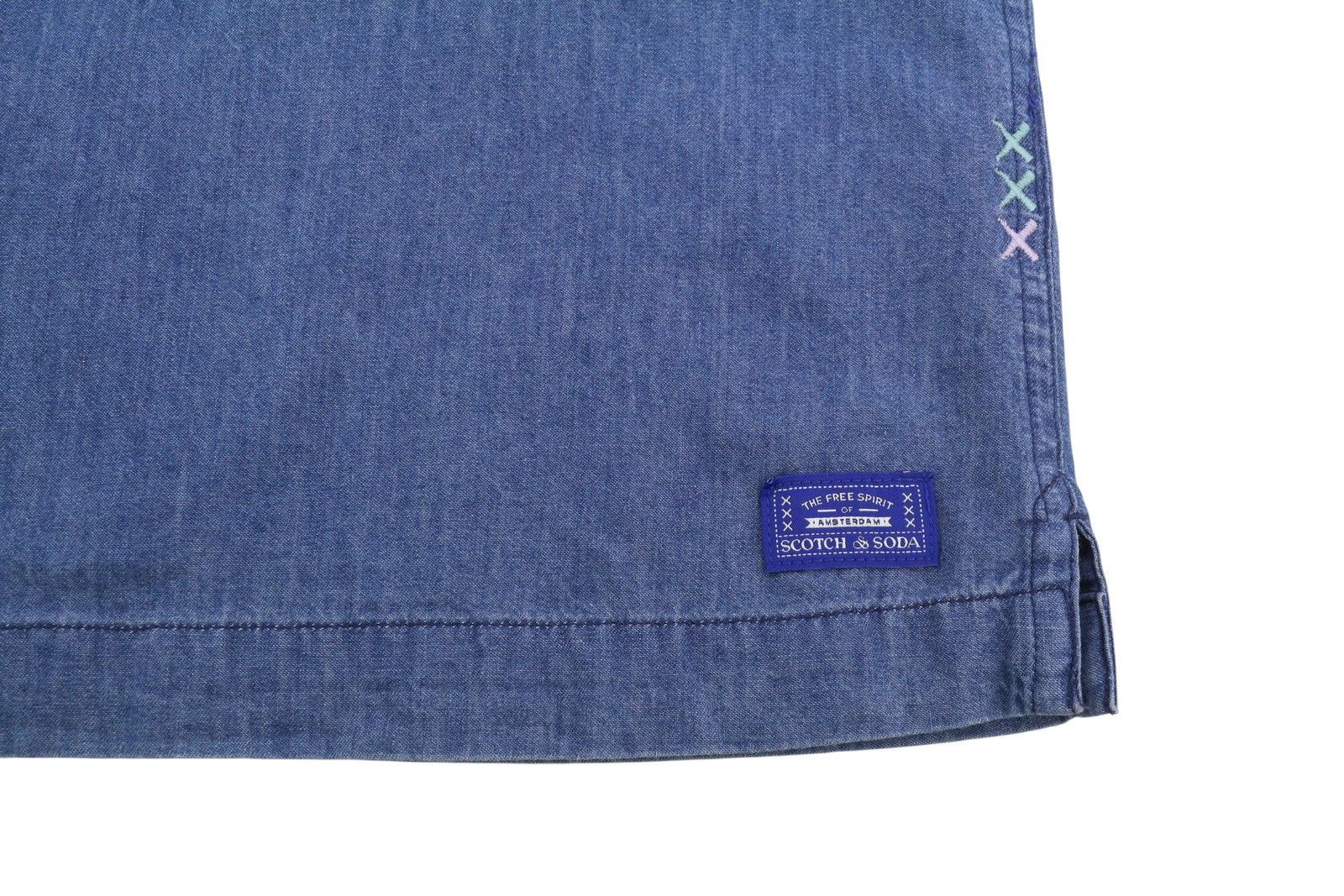 Scotch & Soda L Blue Denim Look Short Sleeve Shirt 88526 Size US L / EU 52-54 / 3 - 5 Thumbnail