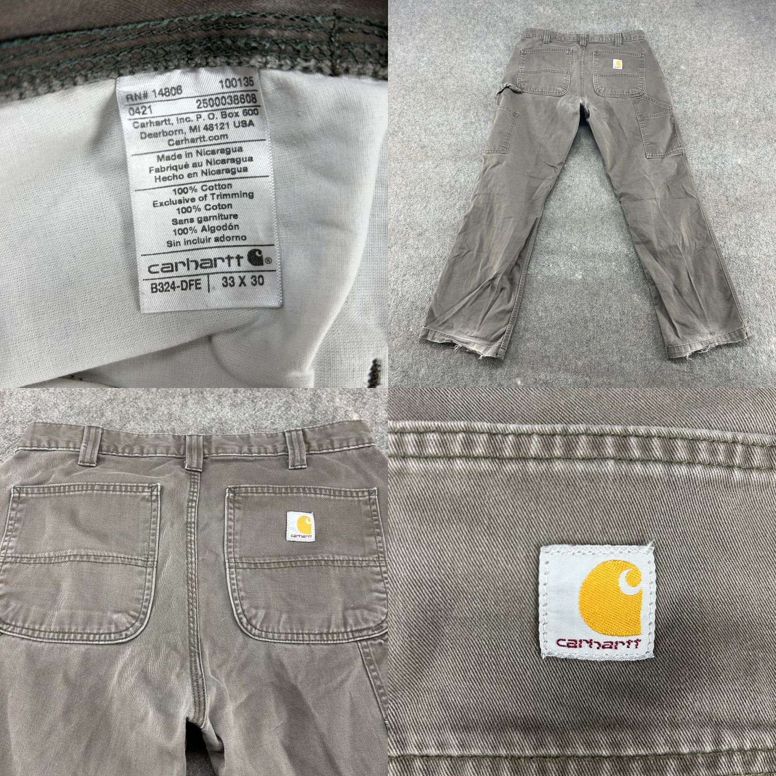 Carhartt Carhartt Pants Mens 33x30 Brown Carpenter Relaxed Fit Canvas B324 DFE Distressed Size US 33 - 8 Thumbnail