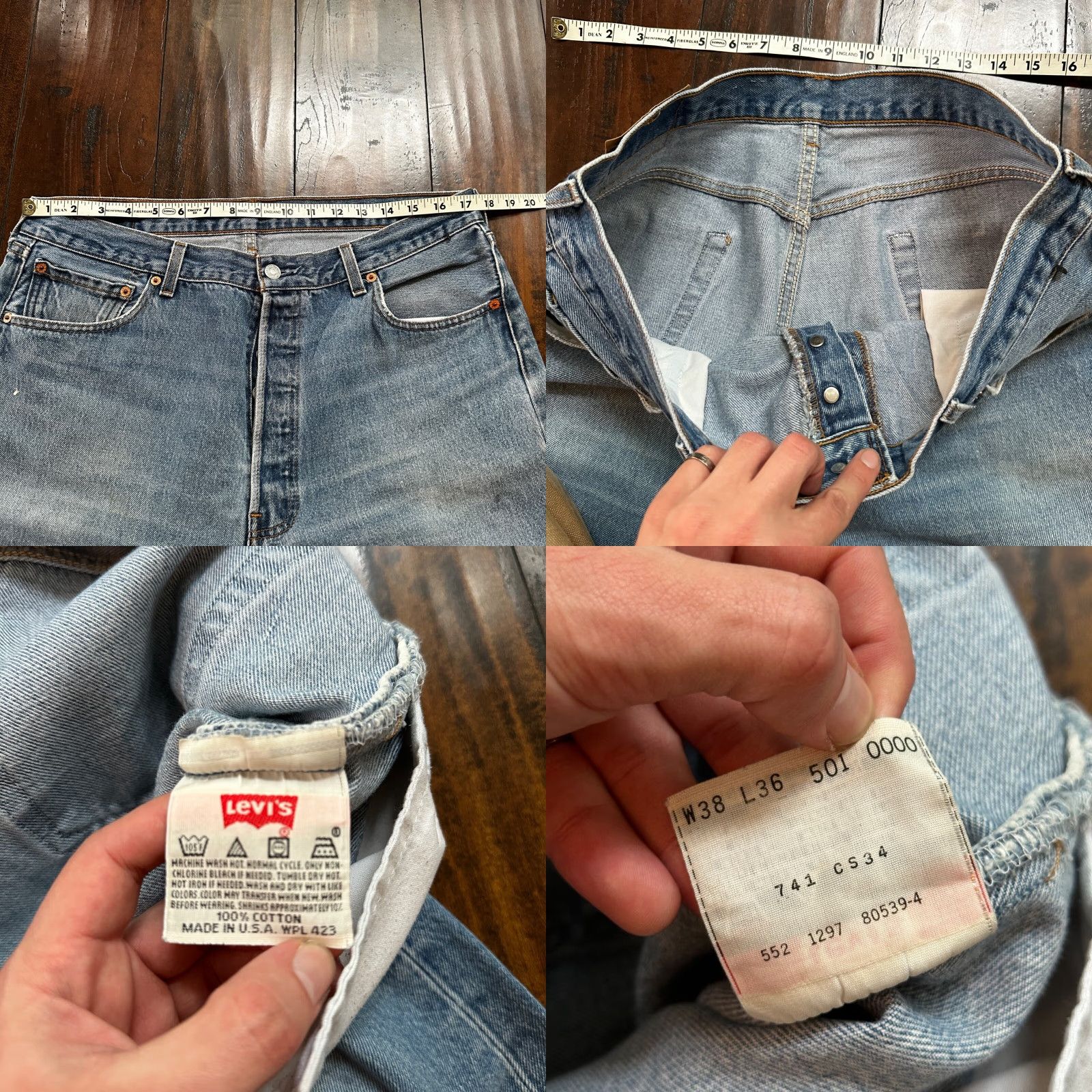 Levi's VINTAGE Levi's 501 Jeans - Button Fly - Straight - Blue Denim - Men's 38x36 - 90s Retro Size US 38 / EU 54 - 8 Thumbnail